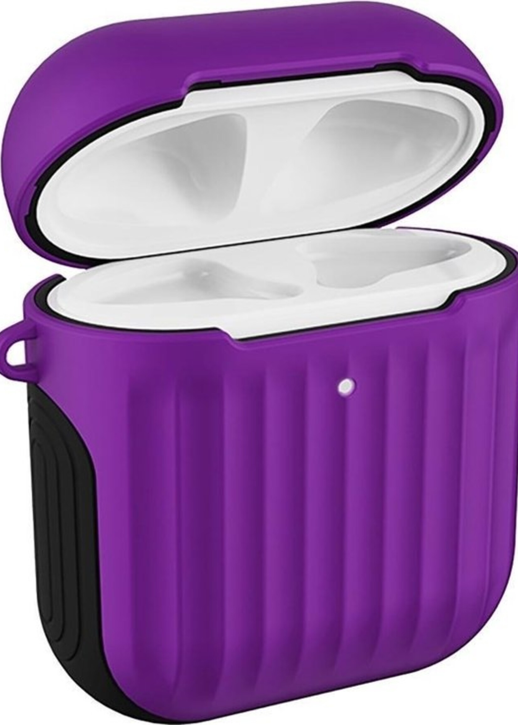 BTH Case Geschikt voor AirPods 1 Hoesje Hoes Hard Cover Ribbels - Hoesje Geschikt voor Apple Airpods 1 Case Met Ribbels - Paars