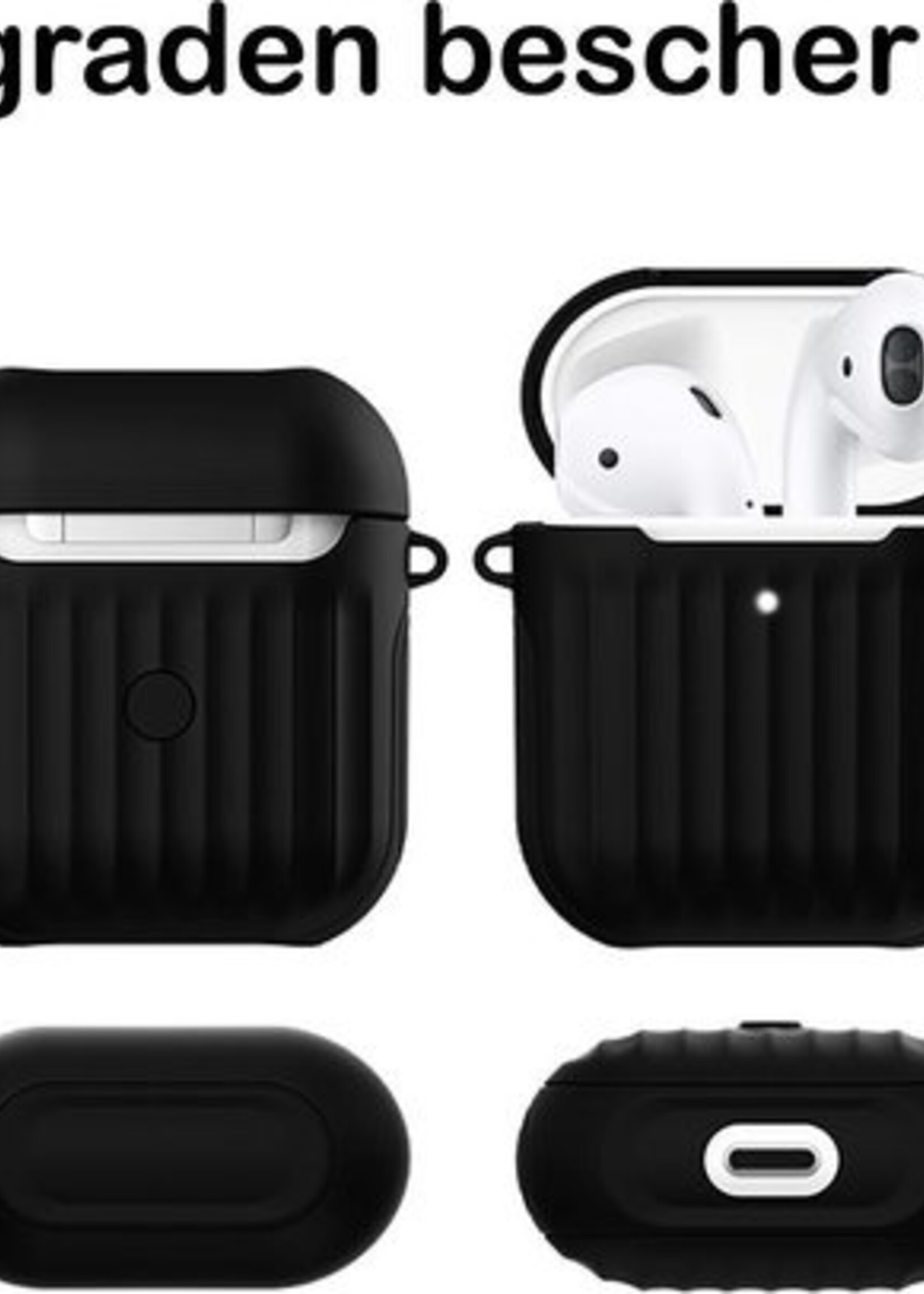 BTH Case Geschikt voor AirPods 2 Hoesje Hoes Hard Cover Ribbels - Hoesje Geschikt voor Apple Airpods 2 Case Met Ribbels - Zwart