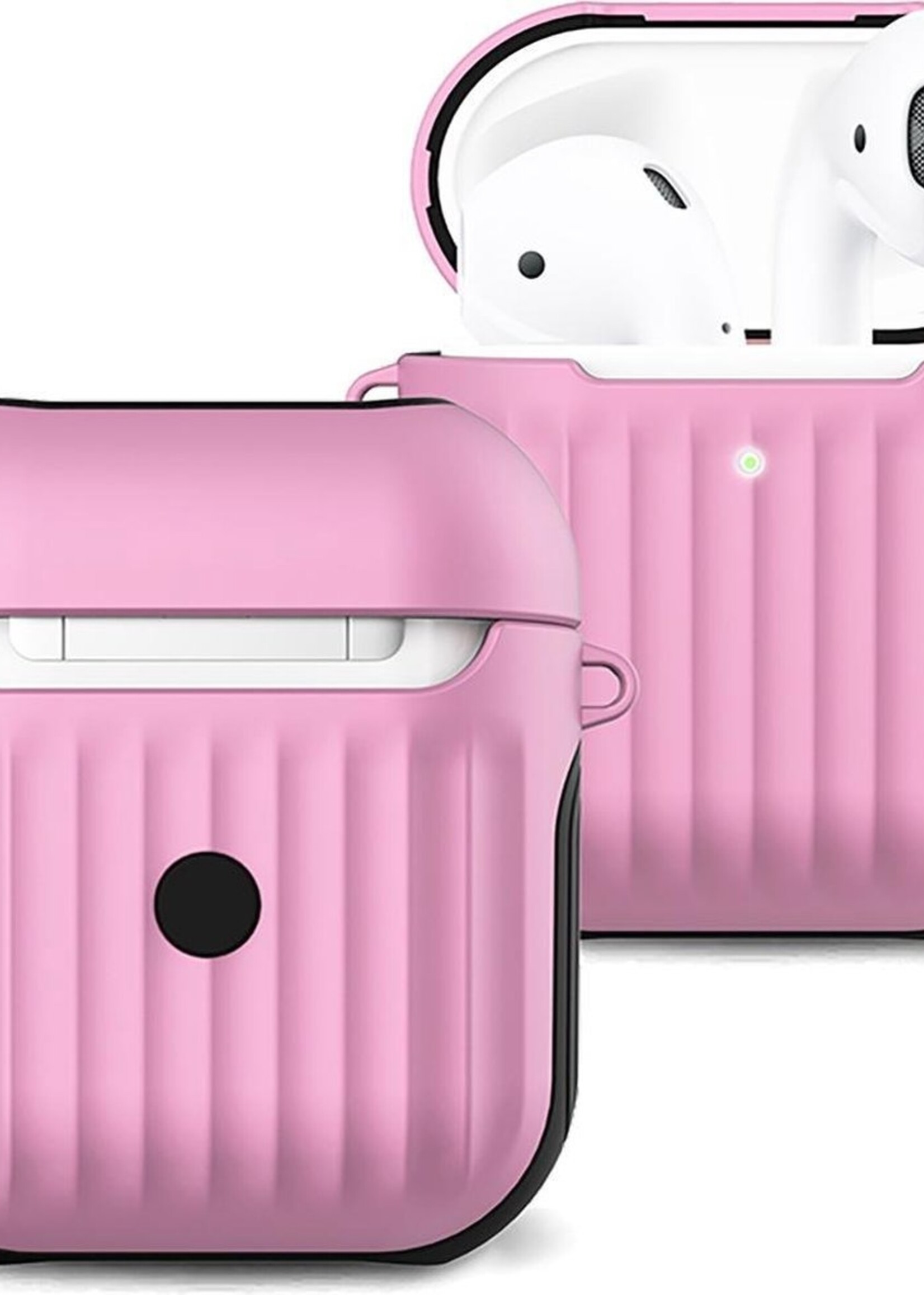 BTH Case Geschikt voor AirPods 2 Hoesje Hoes Hard Cover Ribbels - Hoesje Geschikt voor Apple Airpods 2 Case Met Ribbels - Roze