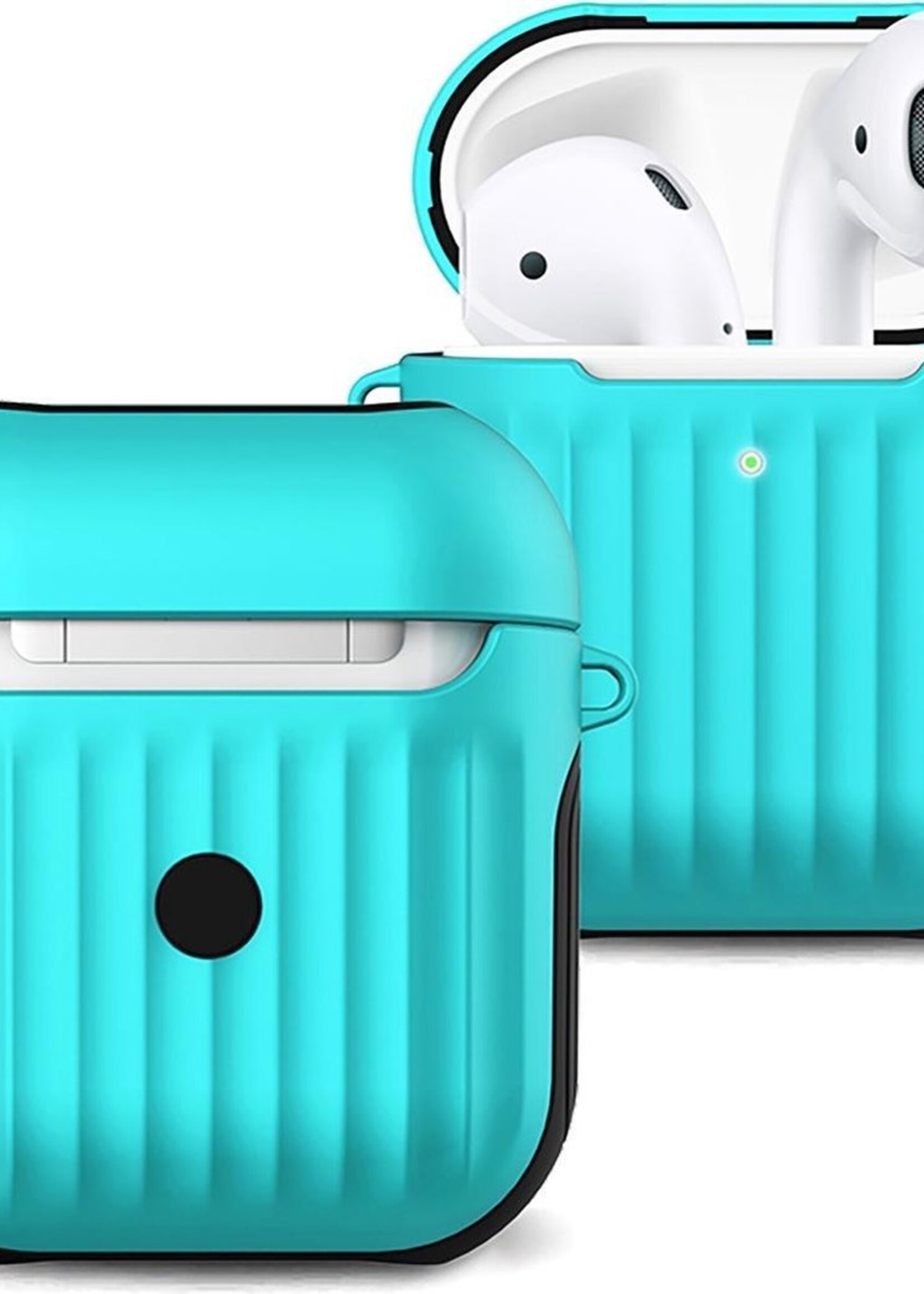 BTH Case Geschikt voor AirPods 2 Hoesje Hoes Hard Cover Ribbels - Hoesje Geschikt voor Apple Airpods 2 Case Met Ribbels - Groen