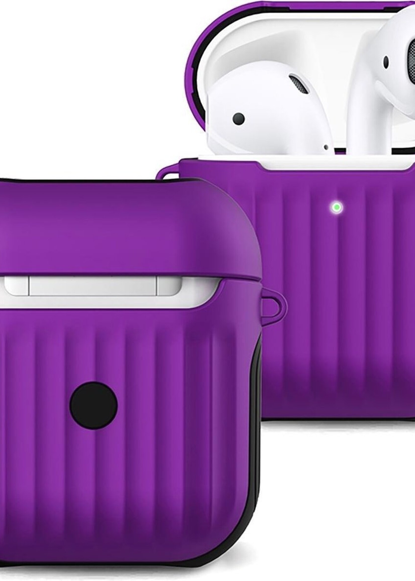 BTH Case Geschikt voor AirPods 2 Hoesje Hoes Hard Cover Ribbels - Hoesje Geschikt voor Apple Airpods 2 Case Met Ribbels - Paars