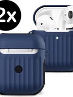 BTH BTH Hoesje Voor Apple AirPods 1 Case Hard Cover Ribbels - Donker Blauw - 2 PACK