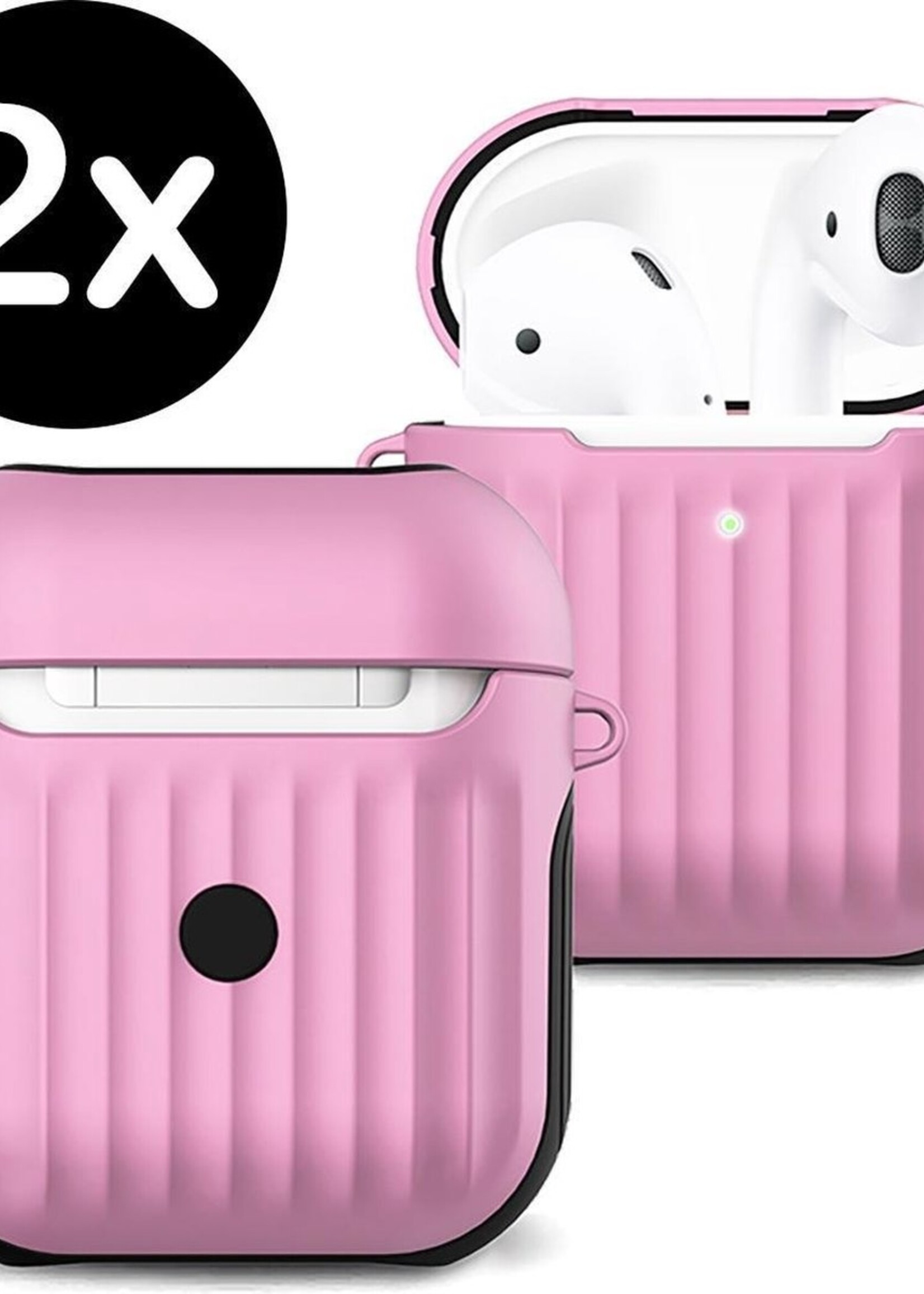 BTH Case Geschikt voor AirPods 1 Hoesje Hoes Hard Cover Ribbels - Hoesje Geschikt voor Apple Airpods 1 Case Met Ribbels - Lichtroze - 2 PACK