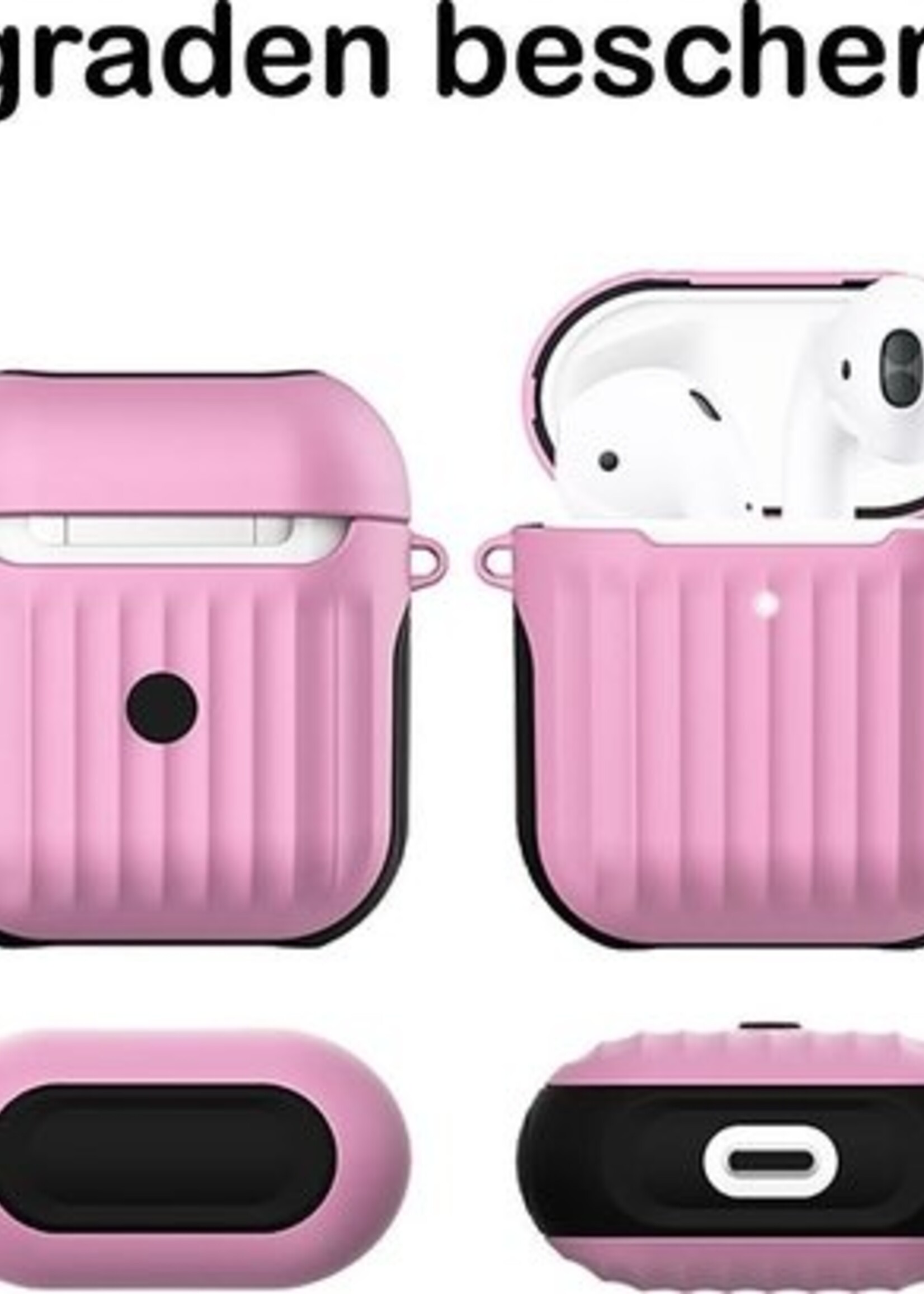 BTH Case Geschikt voor AirPods 1 Hoesje Hoes Hard Cover Ribbels - Hoesje Geschikt voor Apple Airpods 1 Case Met Ribbels - Lichtroze - 2 PACK