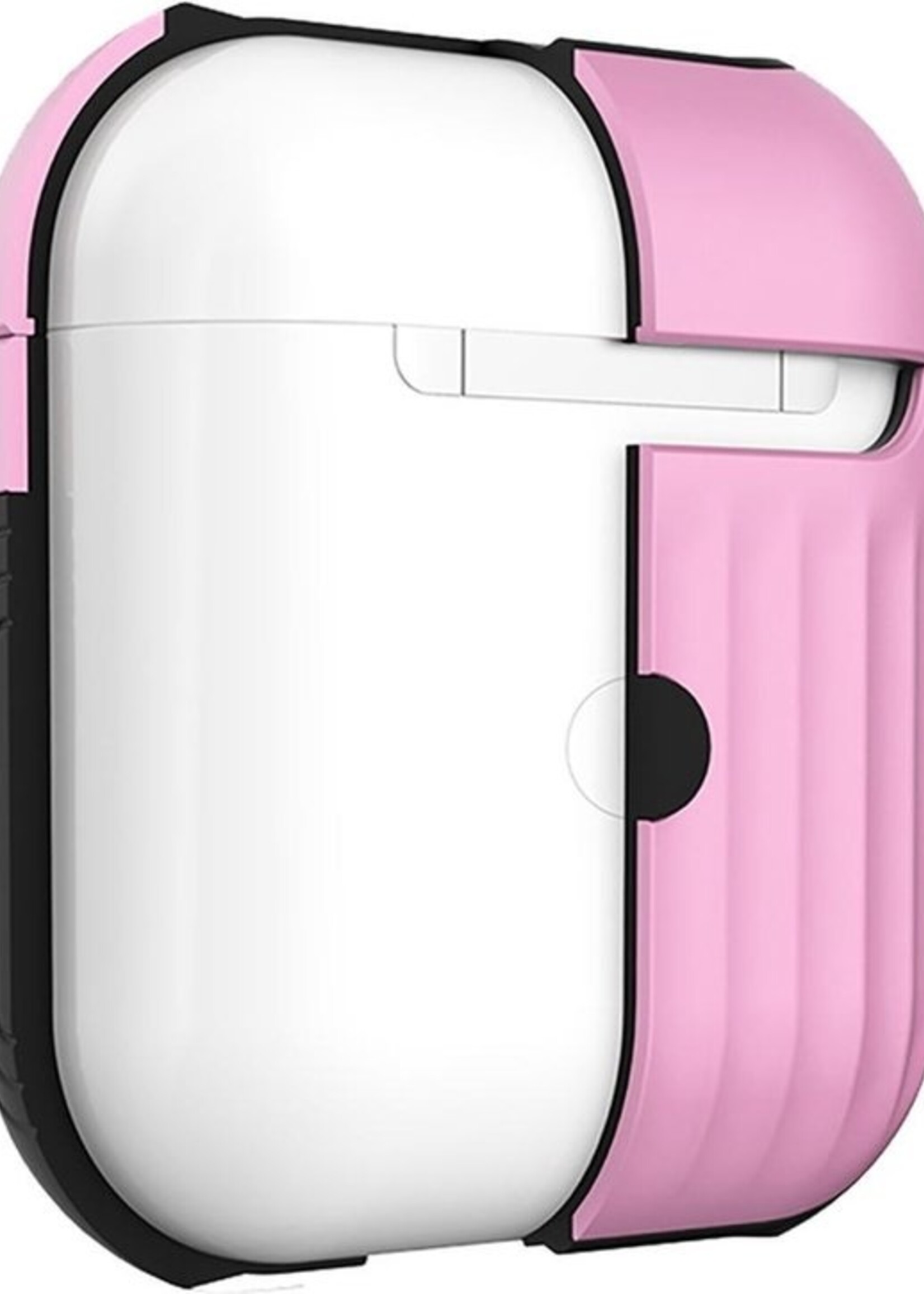 BTH Case Geschikt voor AirPods 1 Hoesje Hoes Hard Cover Ribbels - Hoesje Geschikt voor Apple Airpods 1 Case Met Ribbels - Lichtroze - 2 PACK