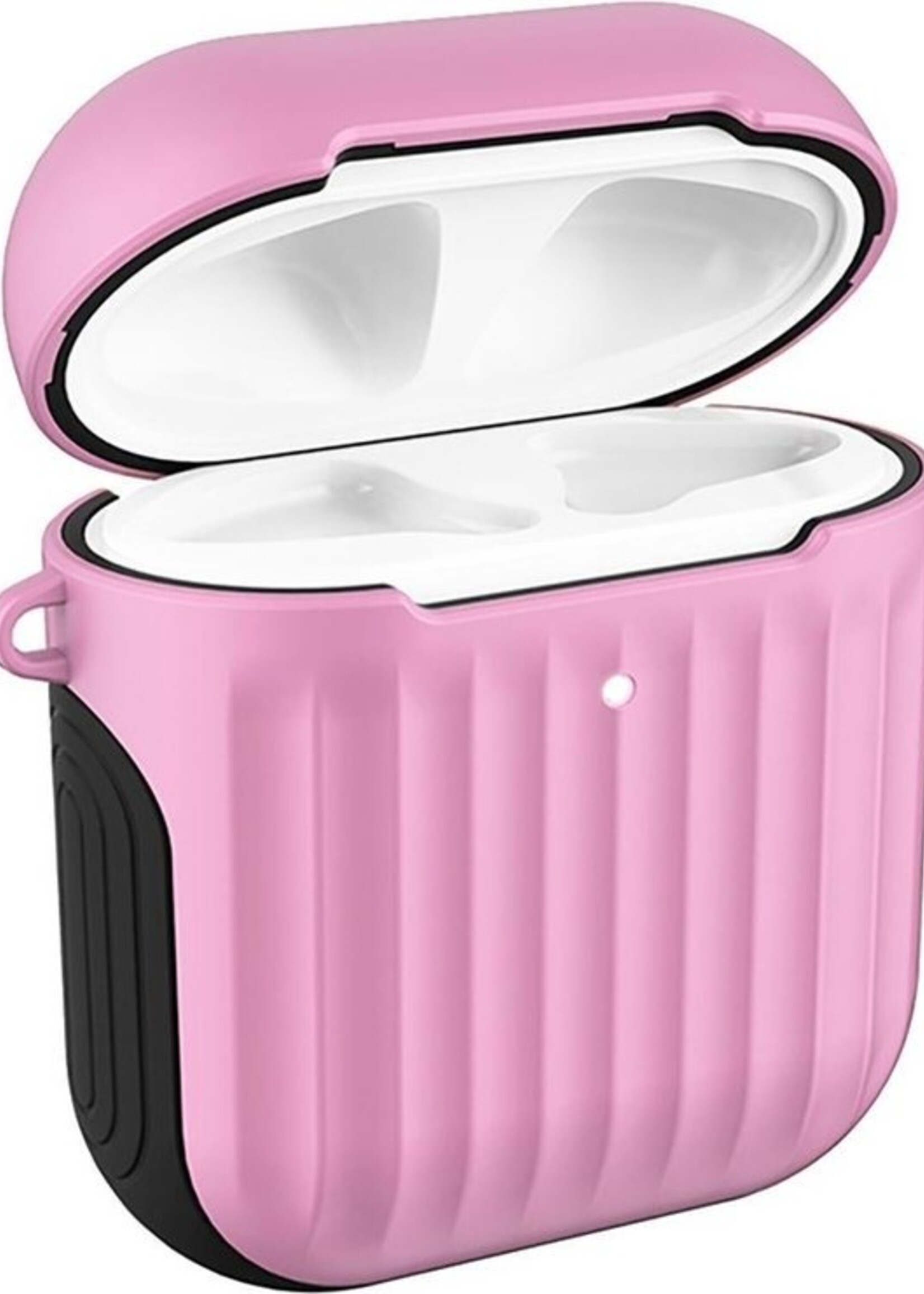 BTH Case Geschikt voor AirPods 1 Hoesje Hoes Hard Cover Ribbels - Hoesje Geschikt voor Apple Airpods 1 Case Met Ribbels - Lichtroze - 2 PACK