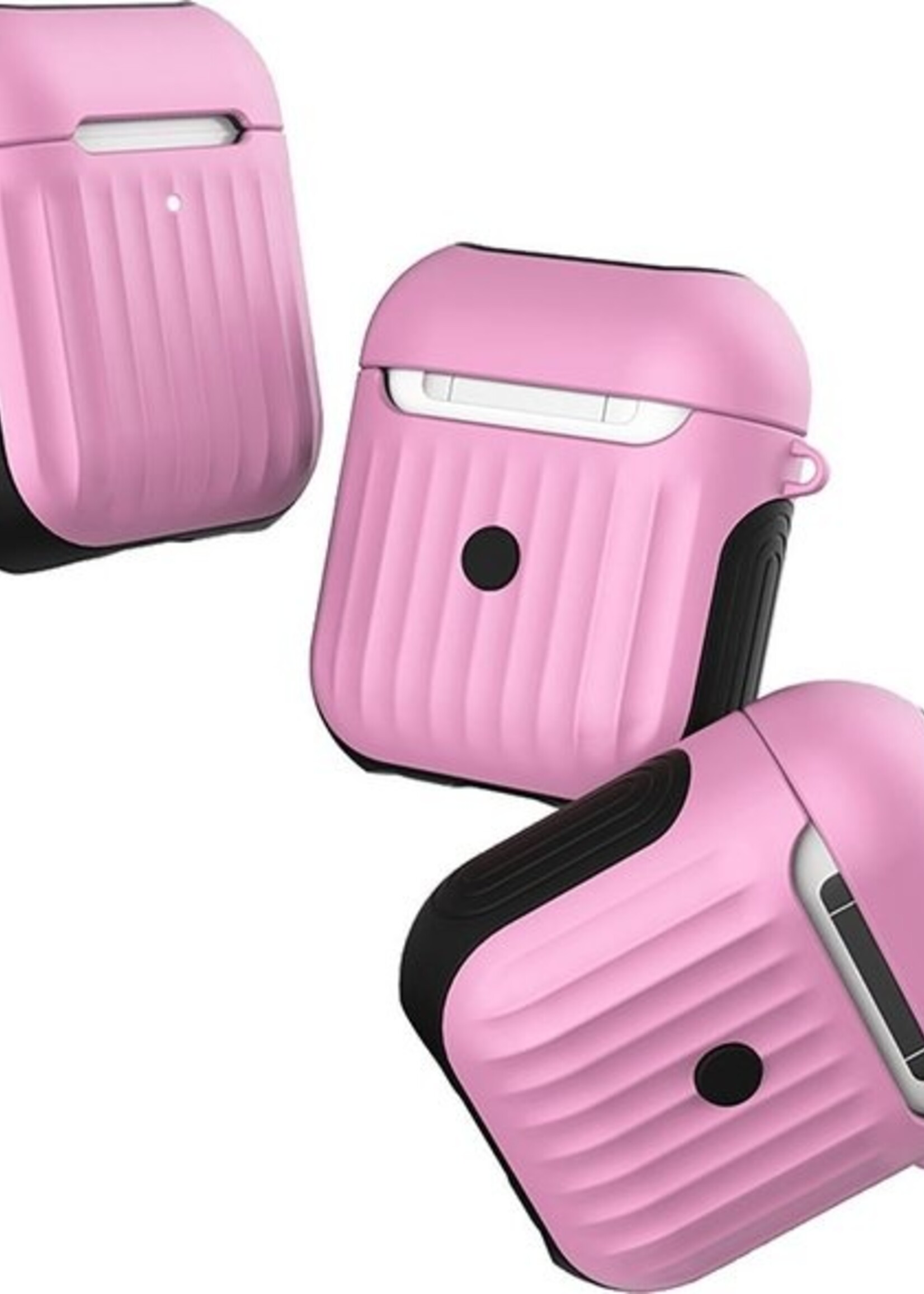 BTH Case Geschikt voor AirPods 1 Hoesje Hoes Hard Cover Ribbels - Hoesje Geschikt voor Apple Airpods 1 Case Met Ribbels - Lichtroze - 2 PACK