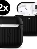 BTH BTH Hoes Voor Apple AirPods 2 Case Hoesje Hard Cover Ribbels - Zwart - 2 PACK