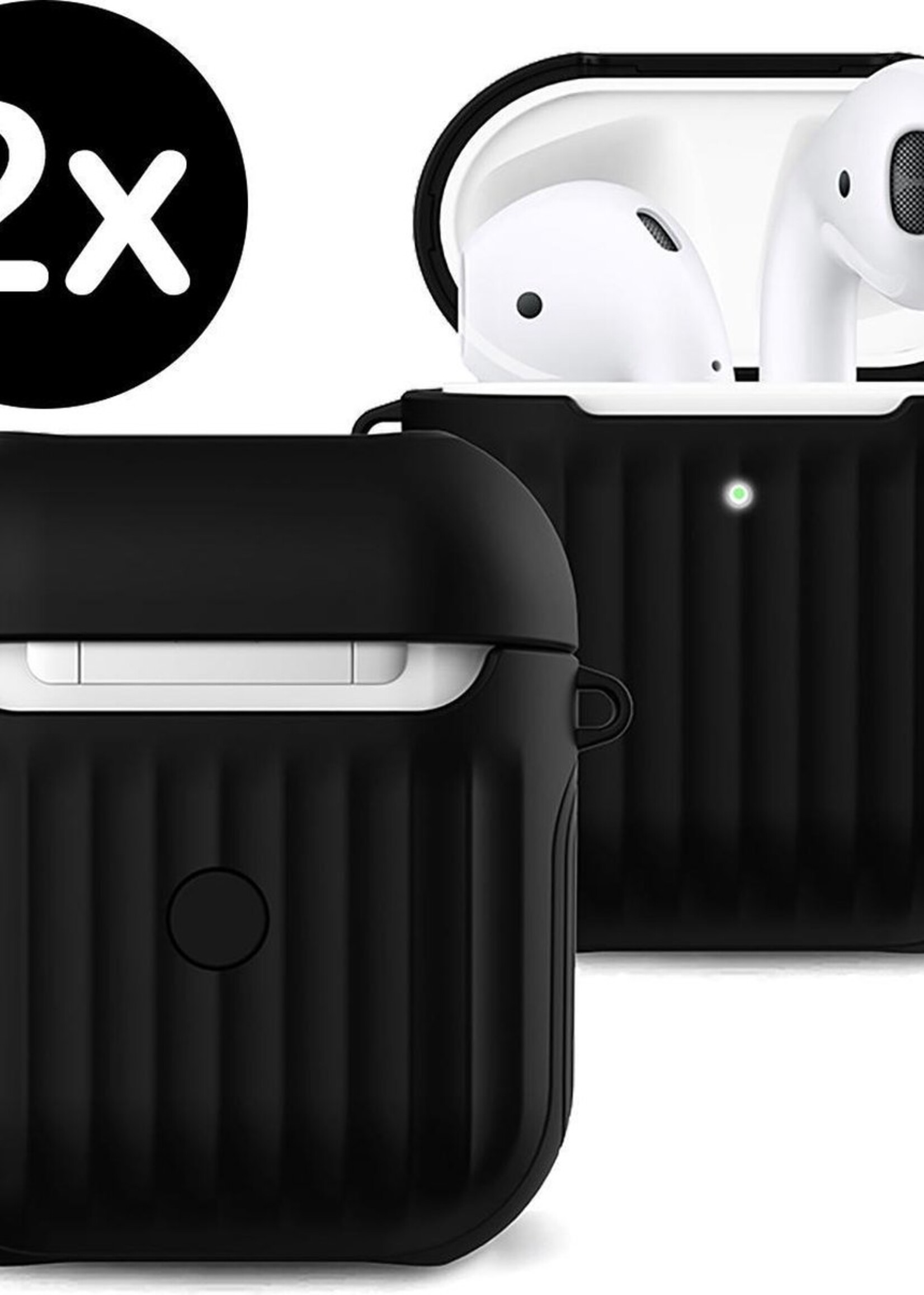 BTH Case Geschikt voor AirPods 2 Hoesje Hoes Hard Cover Ribbels - Hoesje Geschikt voor Apple Airpods 2 Case Met Ribbels - Zwart - 2 PACK