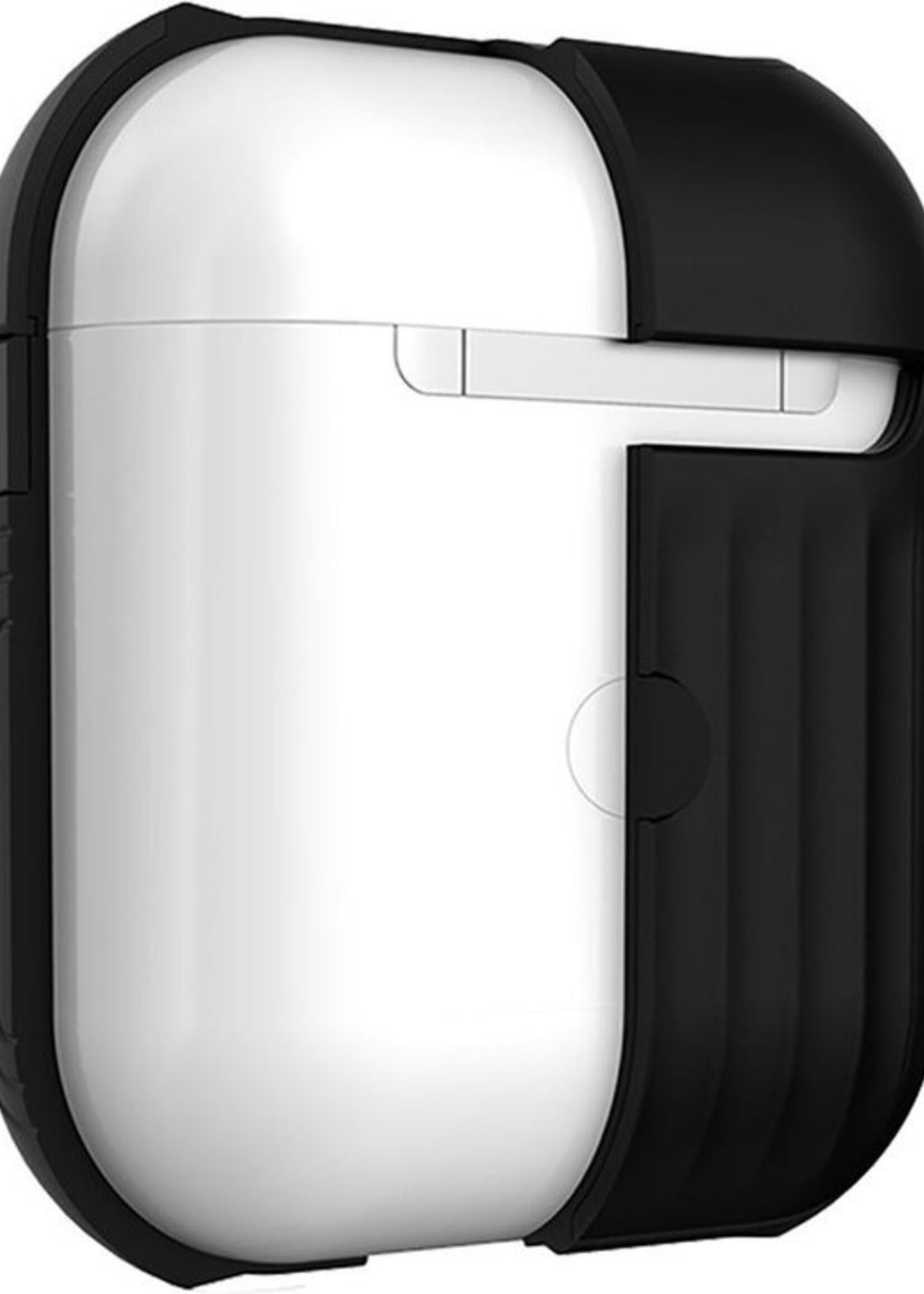 BTH Case Geschikt voor AirPods 2 Hoesje Hoes Hard Cover Ribbels - Hoesje Geschikt voor Apple Airpods 2 Case Met Ribbels - Zwart - 2 PACK