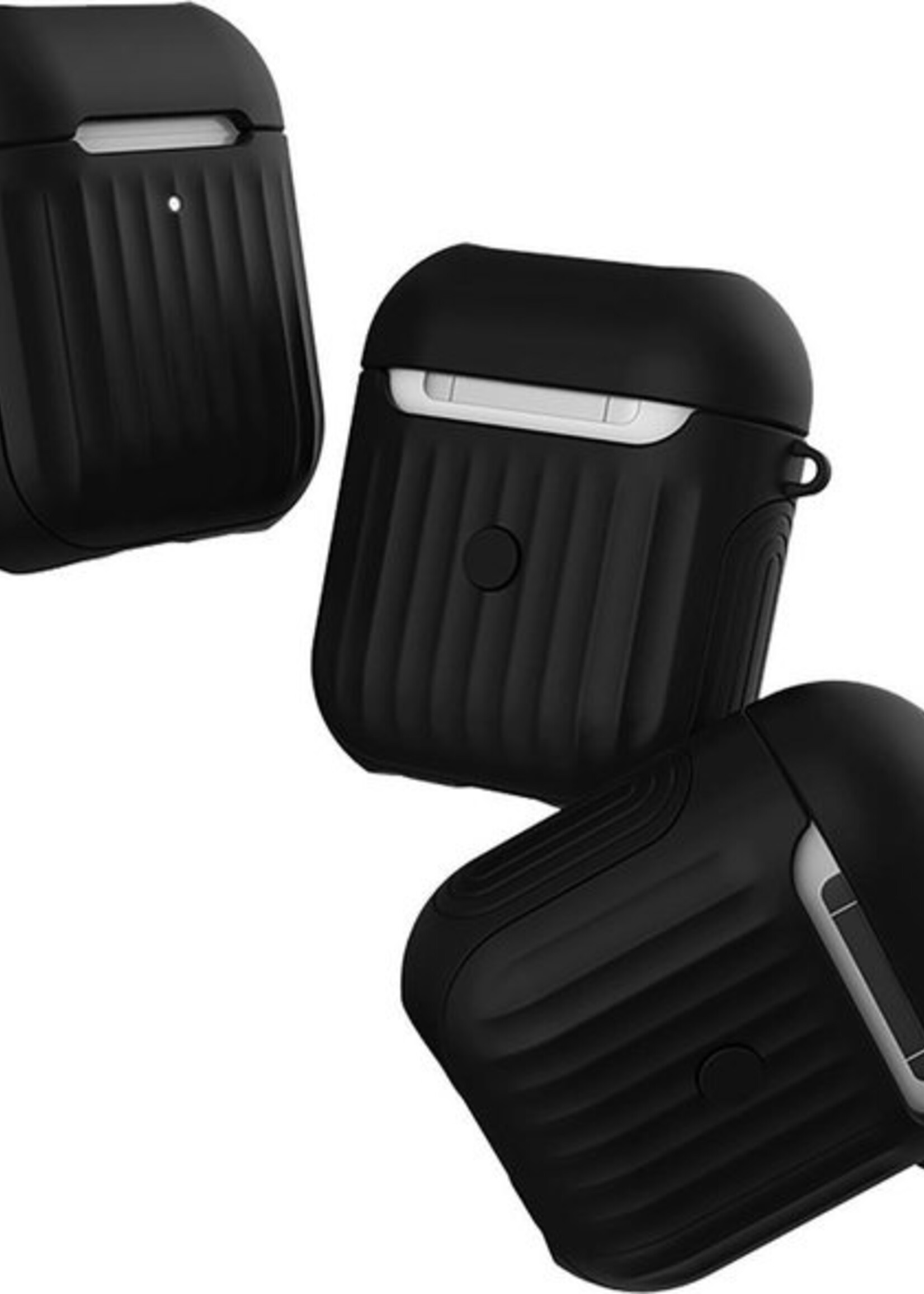 BTH Case Geschikt voor AirPods 2 Hoesje Hoes Hard Cover Ribbels - Hoesje Geschikt voor Apple Airpods 2 Case Met Ribbels - Zwart - 2 PACK