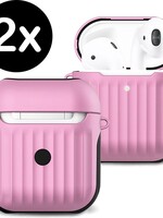 BTH BTH Hoesje Voor Apple AirPods 2 Case Hoes Hard Cover Ribbels - Licht Roze - 2 PACK