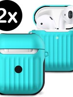 BTH BTH Hoesje Voor Apple AirPods 2 Case Hoes Hard Cover Ribbels - Mint Groen - 2 PACK