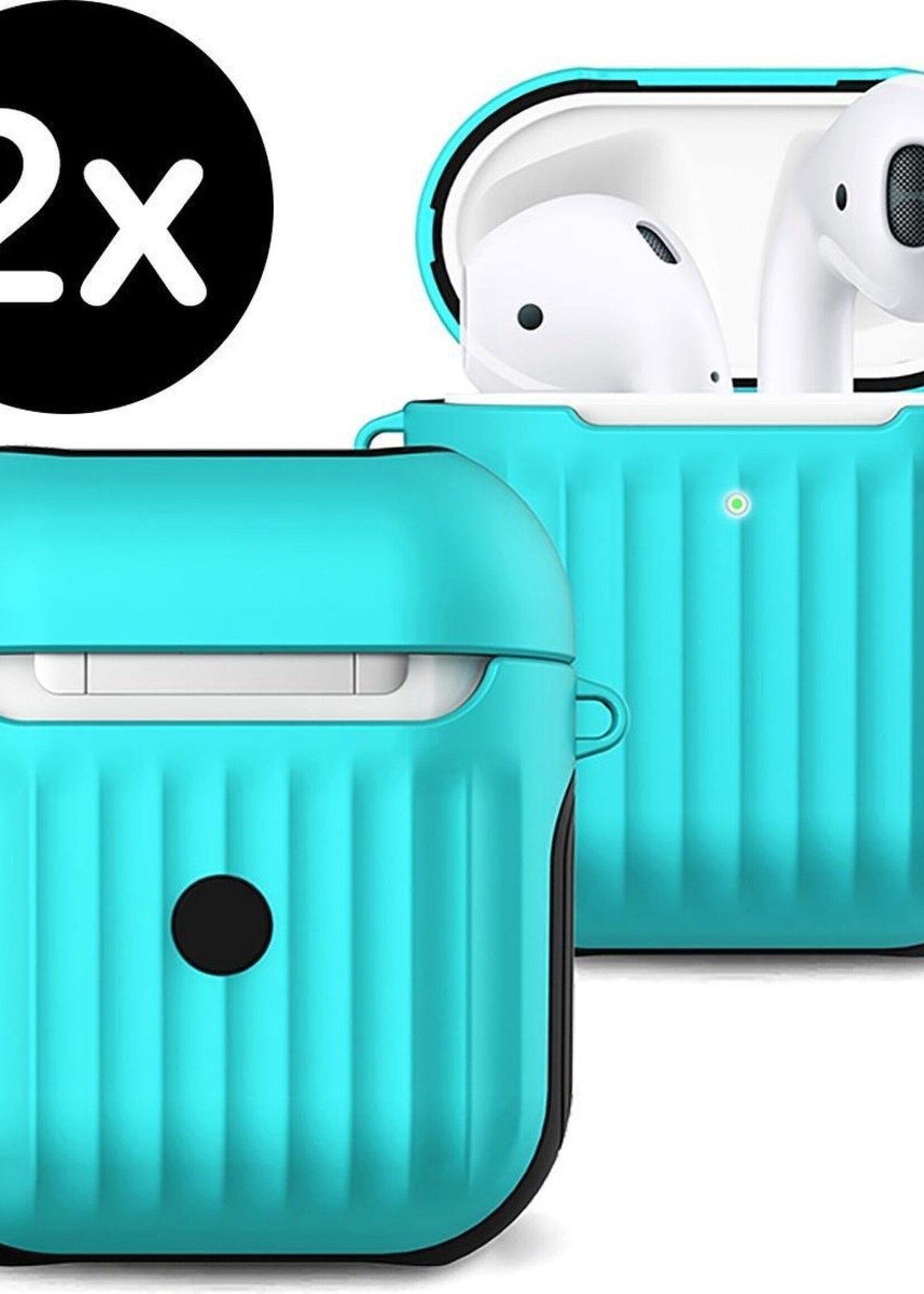 BTH Case Geschikt voor AirPods 2 Hoesje Hoes Hard Cover Ribbels - Hoesje Geschikt voor Apple Airpods 2 Case Met Ribbels - Mintgroen - 2 PACK