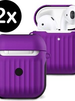 BTH BTH Hoes Voor Apple AirPods 2 Hoesje Case Hard Cover Ribbels - Paars - 2 PACK