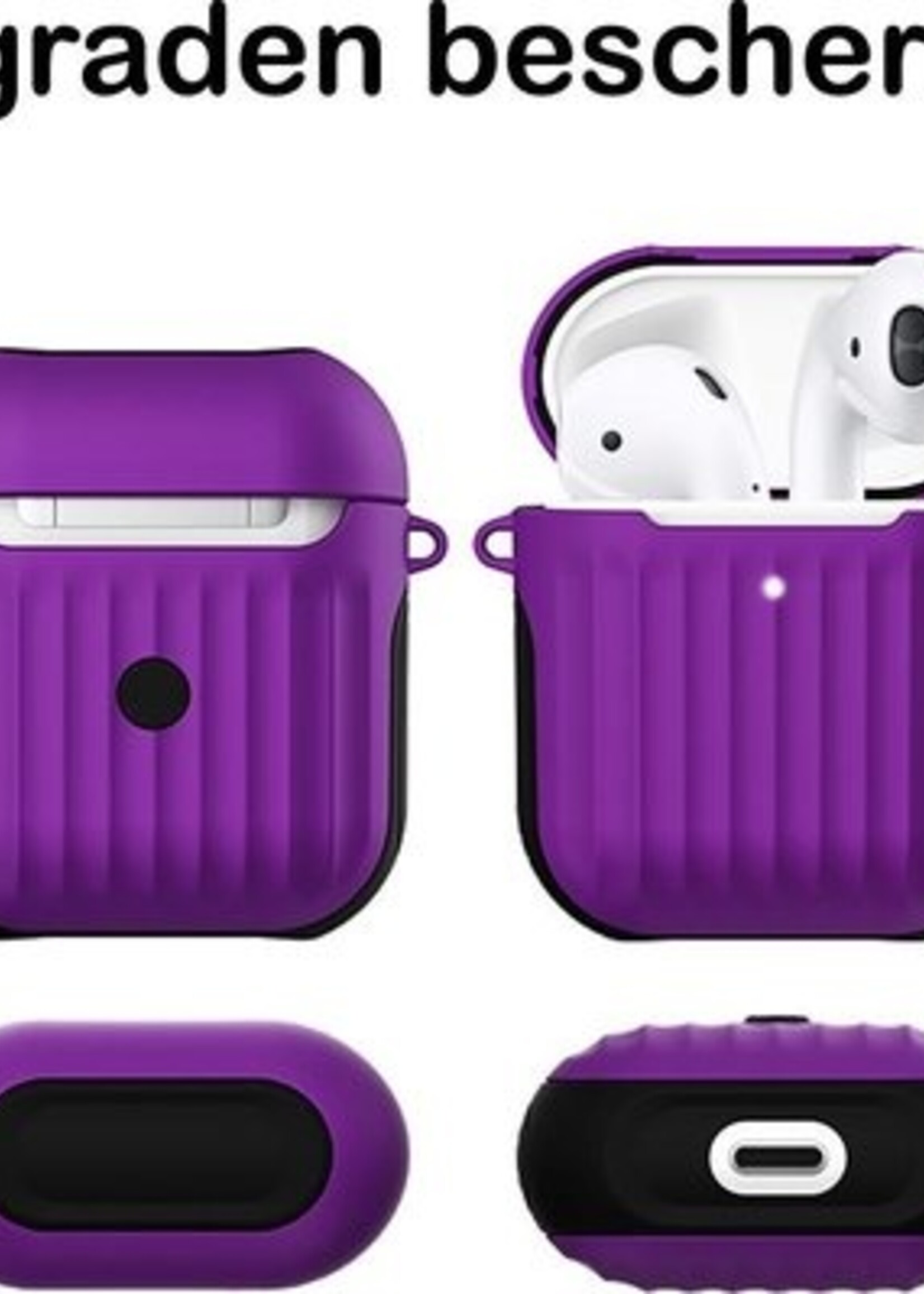 BTH Case Geschikt voor AirPods 2 Hoesje Hoes Hard Cover Ribbels - Hoesje Geschikt voor Apple Airpods 2 Case Met Ribbels - Paars - 2 PACK