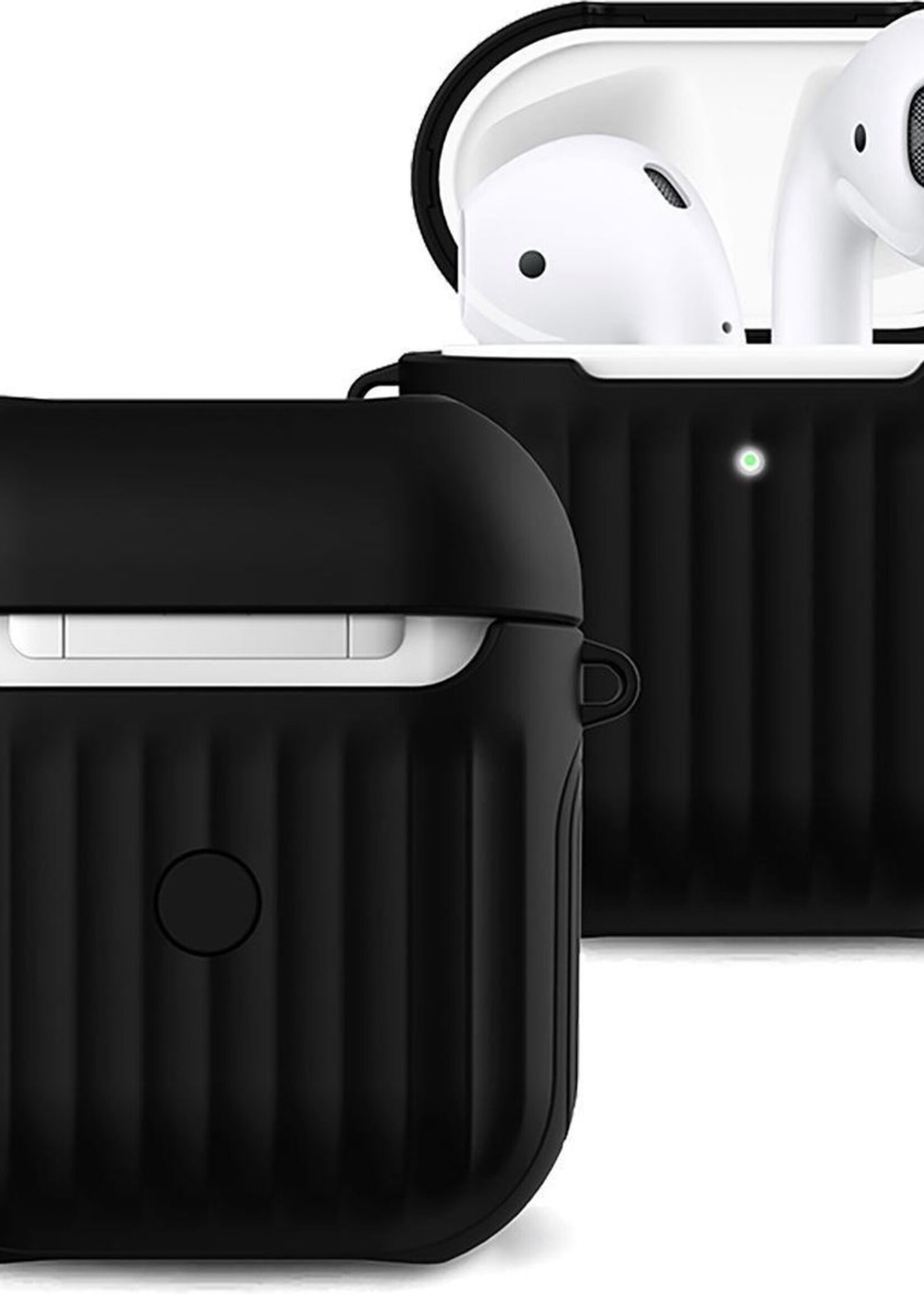 BTH Case Geschikt voor AirPods Hoesje Hoes Hard Cover Ribbels - Hoesje Geschikt voor Apple Airpods 1/2 Case Met Ribbels - Zwart