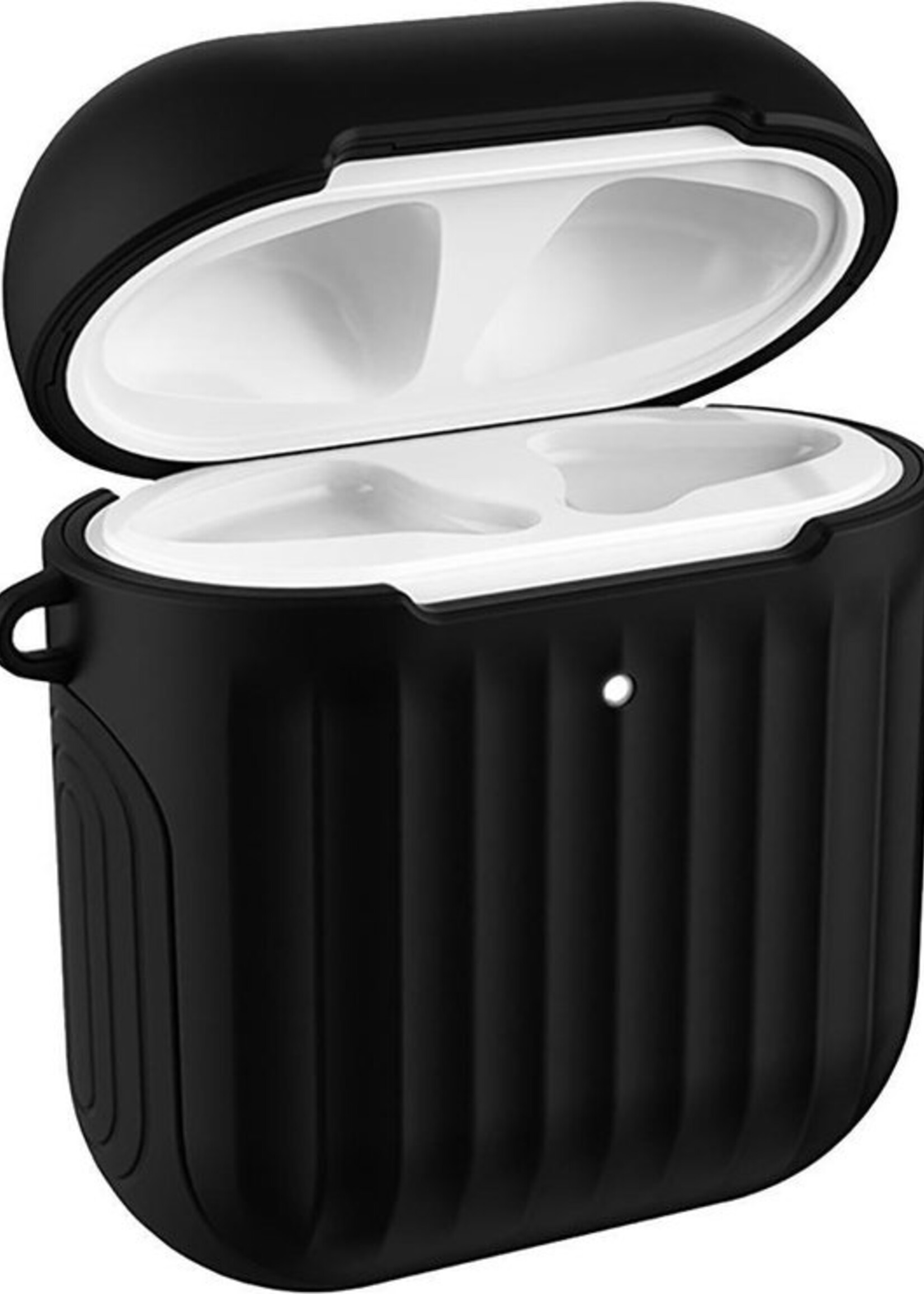 BTH Case Geschikt voor AirPods Hoesje Hoes Hard Cover Ribbels - Hoesje Geschikt voor Apple Airpods 1/2 Case Met Ribbels - Zwart