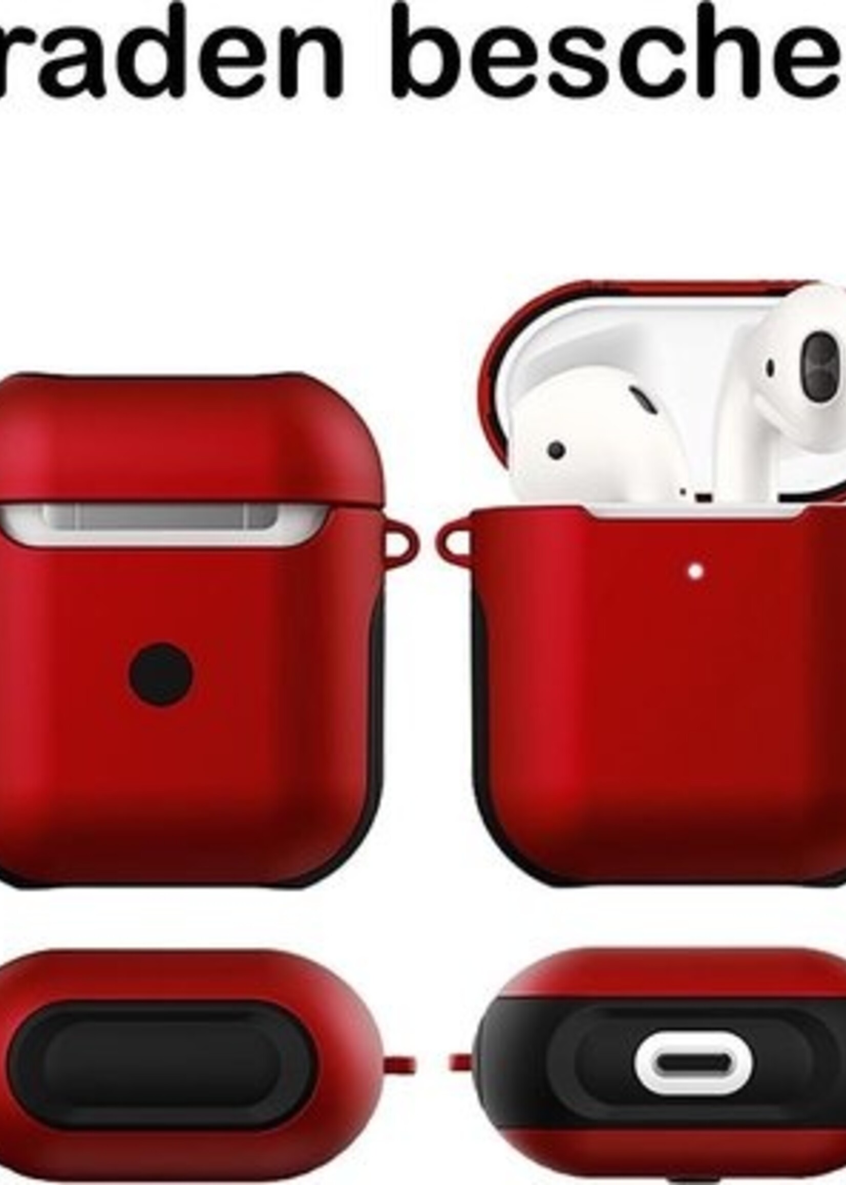 BTH Case Geschikt voor AirPods Hoesje Hoes Hard Cover - Hoesje Geschikt voor Apple Airpods 1/2 Case - Rood