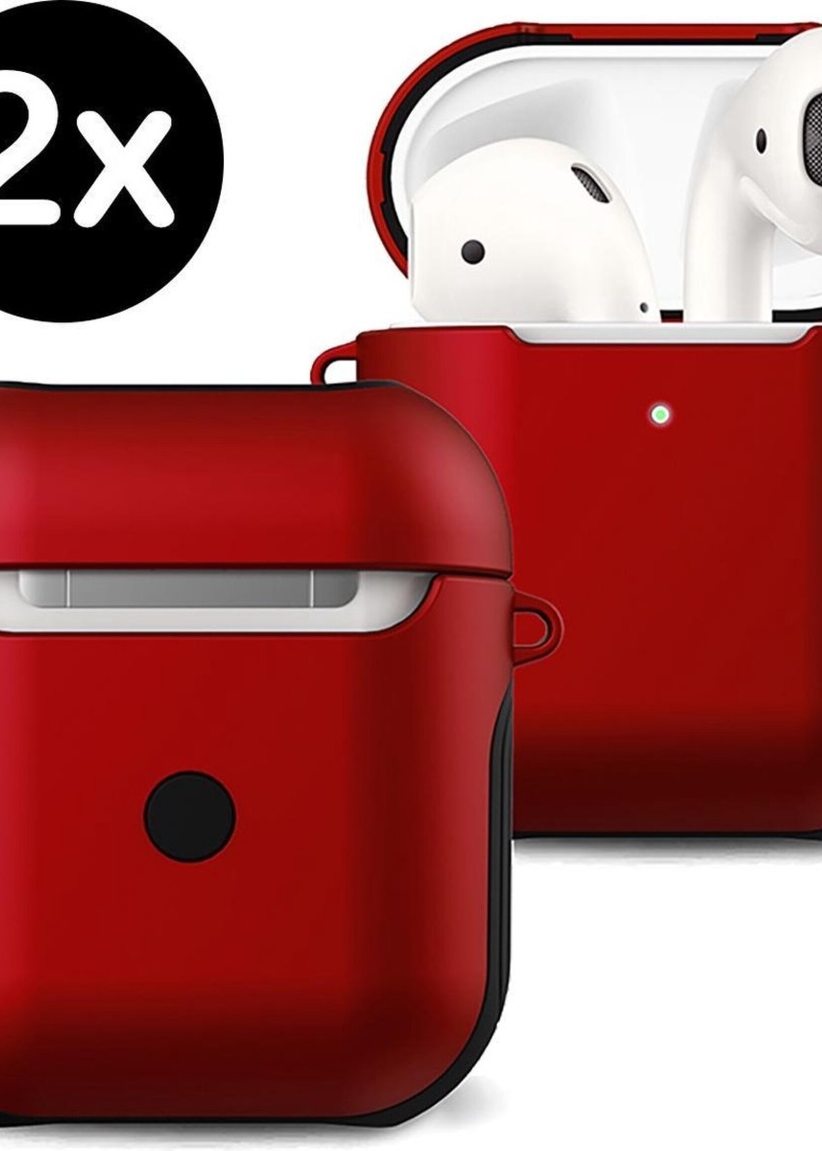 BTH Case Geschikt voor AirPods 1 Hoesje Hoes Hard Cover - Hoesje Geschikt voor Apple Airpods 1 Case - Rood - 2 PACK