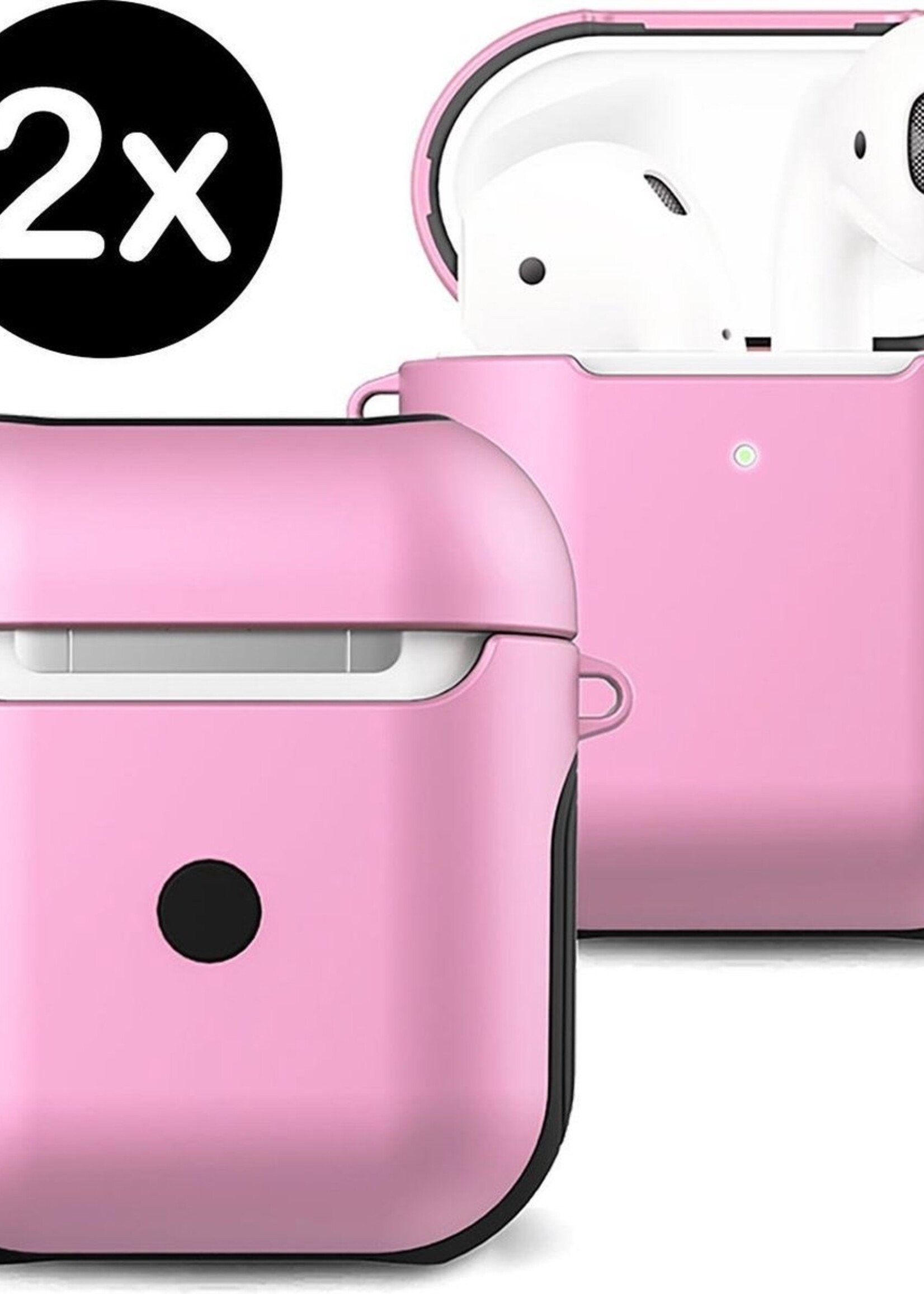 BTH Case Geschikt voor AirPods 2 Hoesje Hoes Hard Cover - Hoesje Geschikt voor Apple Airpods 2 Case - Lichtroze - 2 PACK
