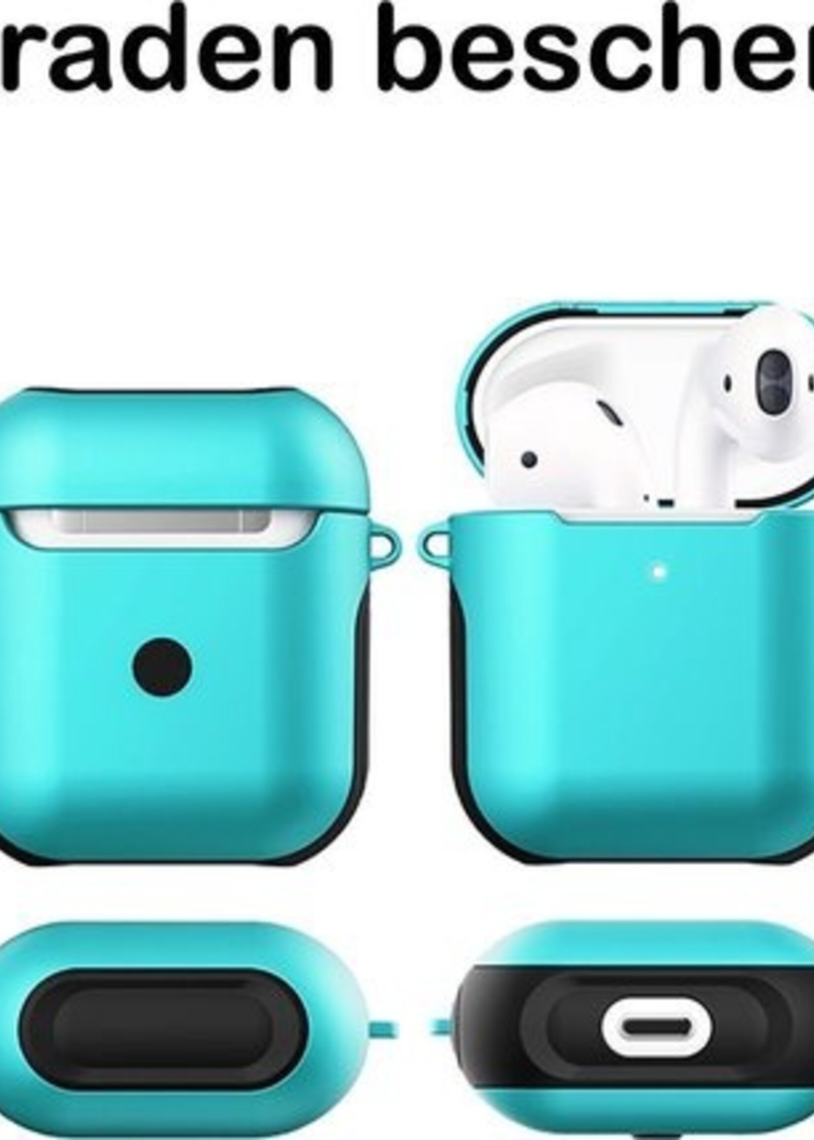 BTH Case Geschikt voor AirPods 2 Hoesje Hoes Hard Cover - Hoesje Geschikt voor Apple Airpods 2 Case - Mintgroen - 2 PACK