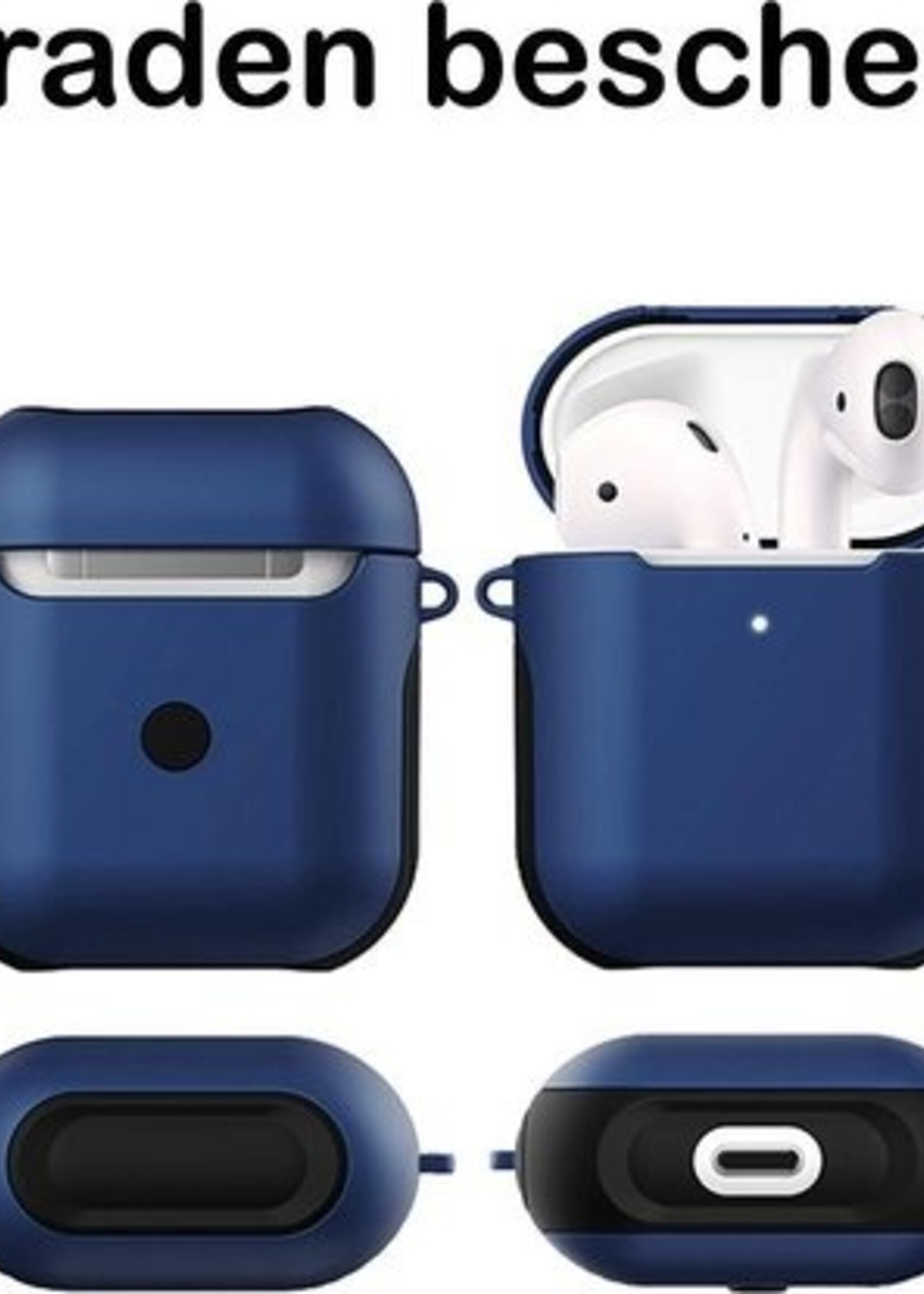 BTH Case Geschikt voor AirPods Hoesje Hoes Hard Cover - Hoesje Geschikt voor Apple Airpods 1/2 Case - Donkerblauw - 2 PACK