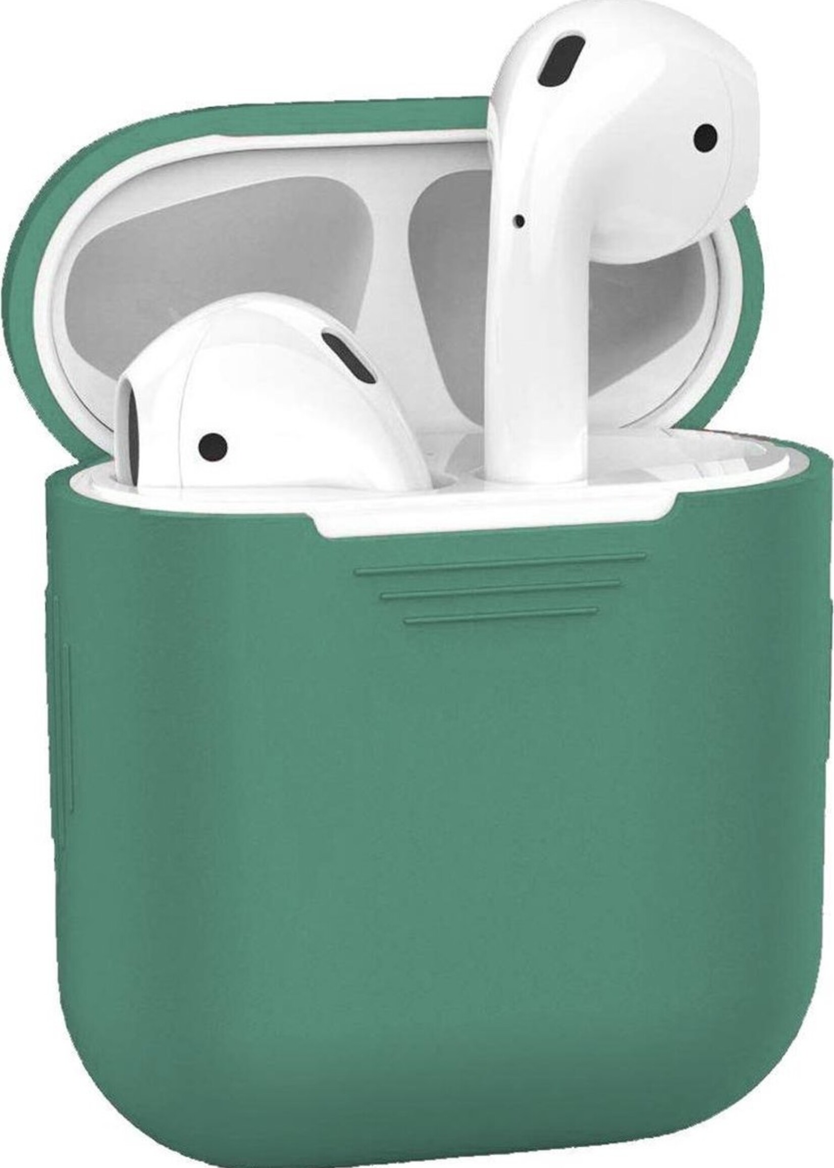 BTH Case Geschikt voor AirPods Hoesje Hoes Siliconen Met Clip Cover - Hoesje Geschikt voor Apple Airpods 1/2 Siliconen Met Clip - Midnight Green