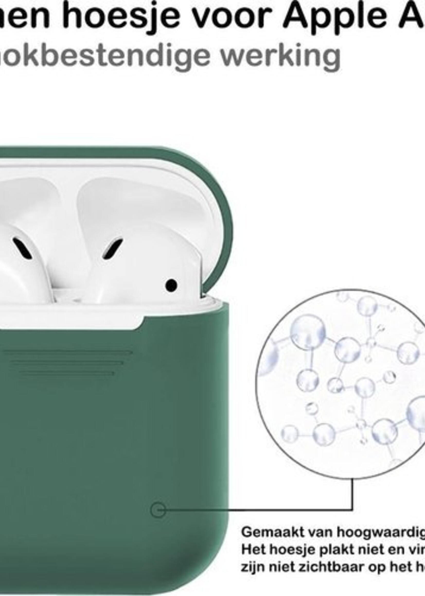 BTH Case Geschikt voor AirPods Hoesje Hoes Siliconen Met Clip Cover - Hoesje Geschikt voor Apple Airpods 1/2 Siliconen Met Clip - Midnight Green