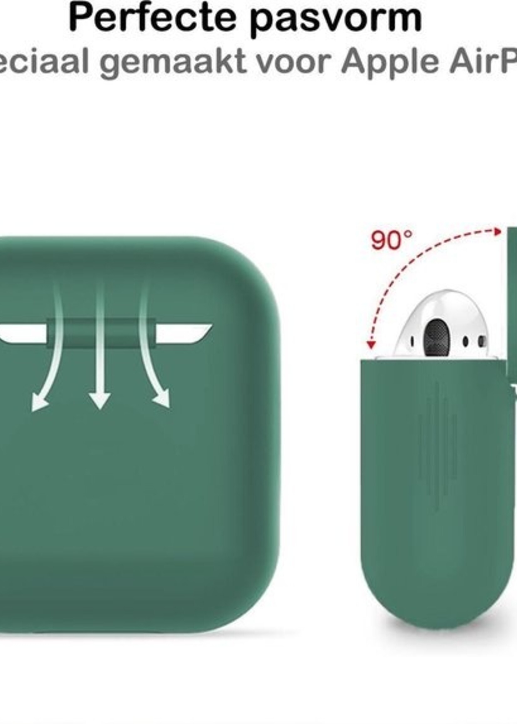 BTH Case Geschikt voor AirPods Hoesje Hoes Siliconen Met Clip Cover - Hoesje Geschikt voor Apple Airpods 1/2 Siliconen Met Clip - Midnight Green