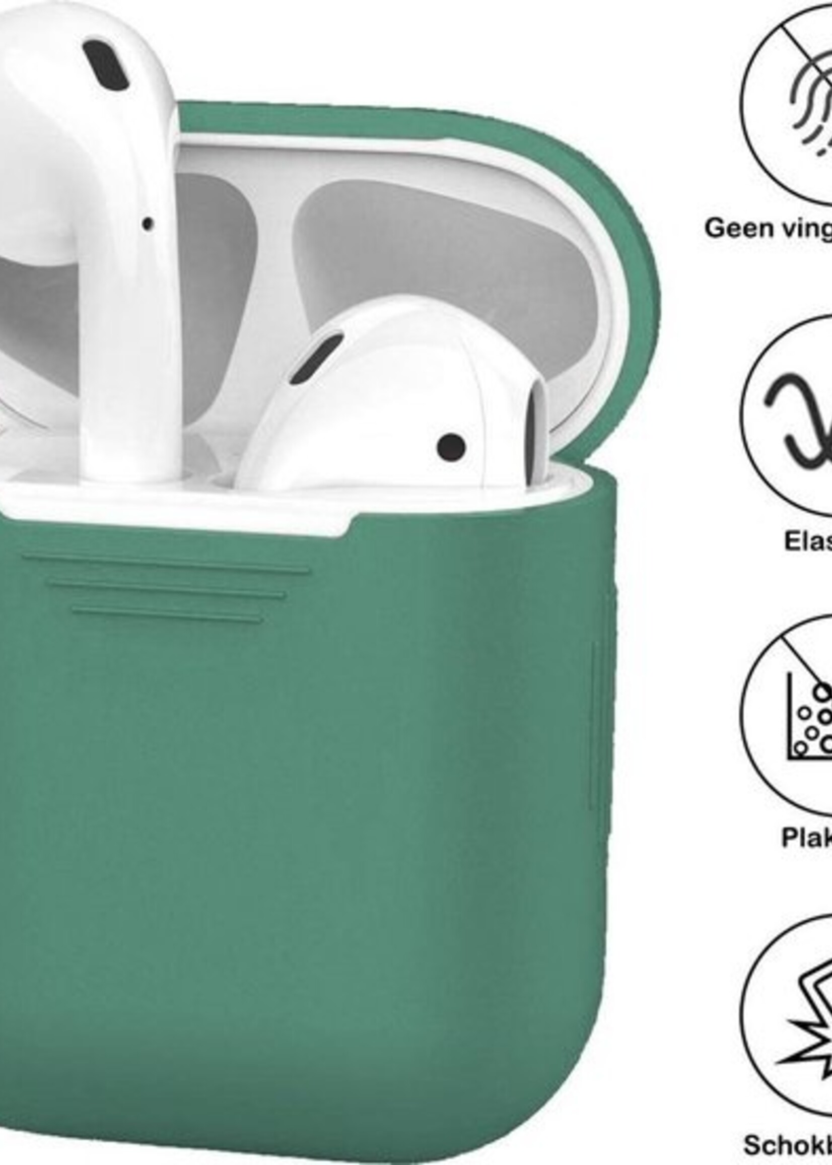 BTH Case Geschikt voor AirPods Hoesje Hoes Siliconen Met Clip Cover - Hoesje Geschikt voor Apple Airpods 1/2 Siliconen Met Clip - Midnight Green