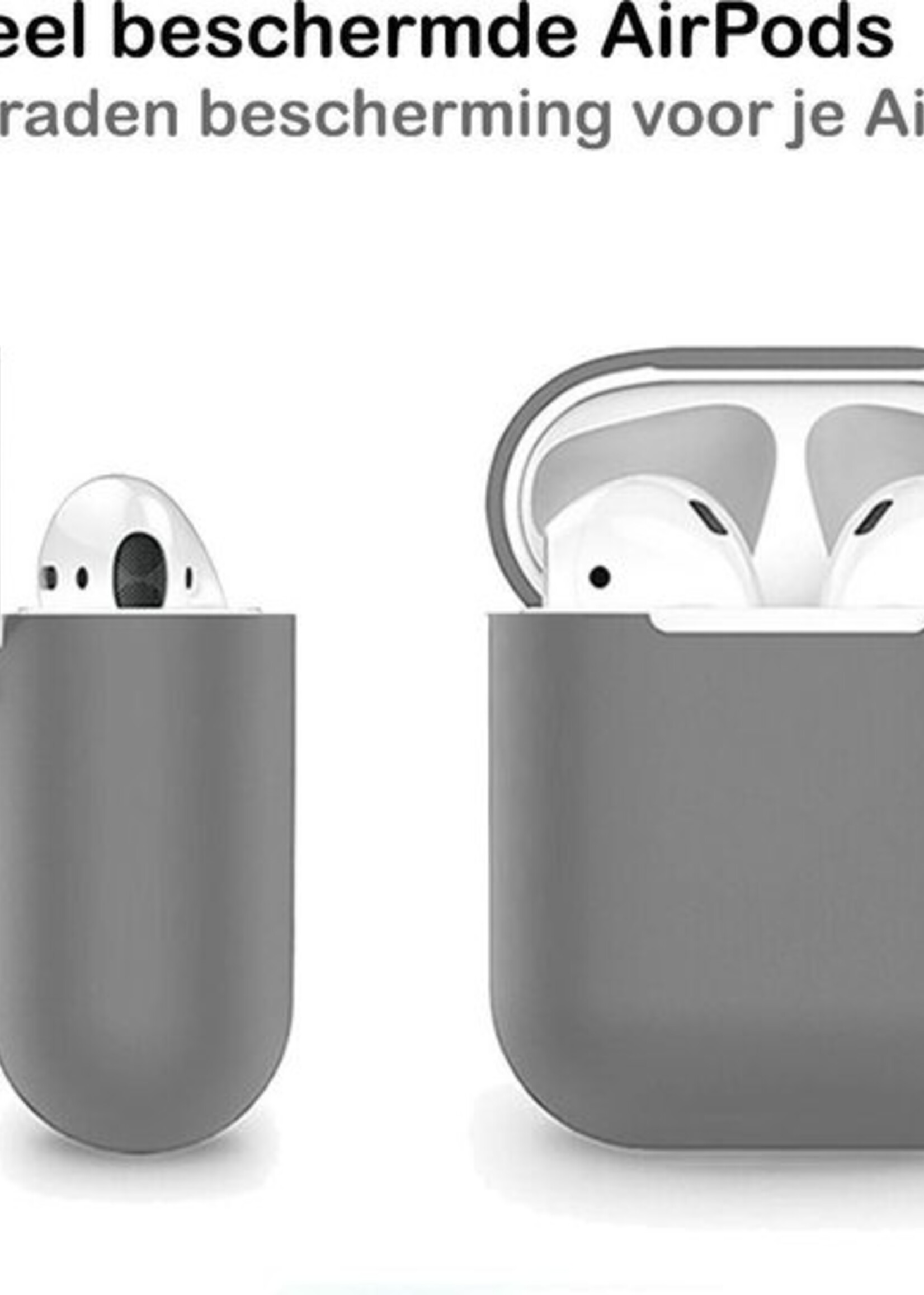 BTH Case Geschikt voor AirPods 1 Hoesje Hoes Siliconen Met Clip Cover Dun - Hoesje Geschikt voor Apple Airpods 1 Siliconen Met Clip - Grijs