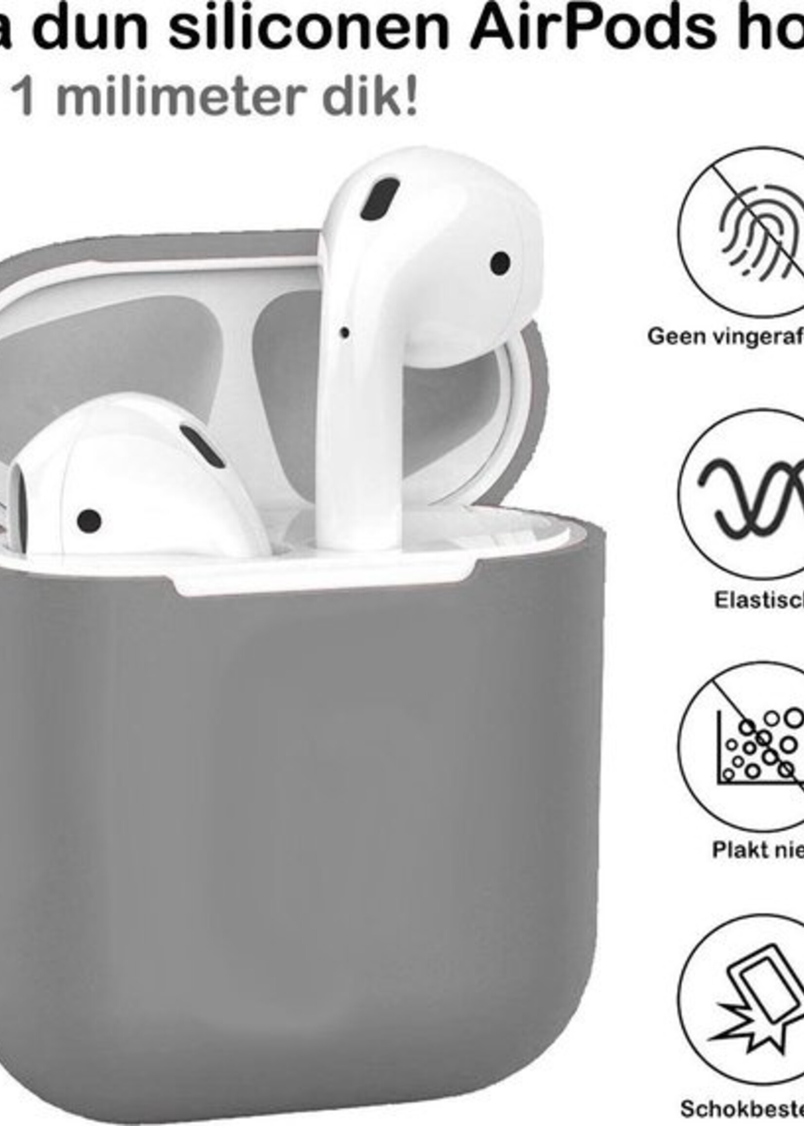 BTH Case Geschikt voor AirPods 1 Hoesje Hoes Siliconen Met Clip Cover Dun - Hoesje Geschikt voor Apple Airpods 1 Siliconen Met Clip - Grijs