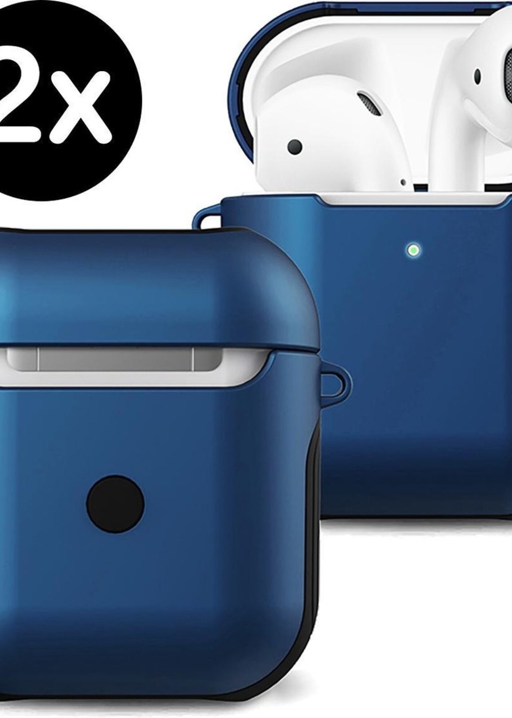 BTH Case Geschikt voor AirPods 2 Hoesje Hoes Hard Cover - Hoesje Geschikt voor Apple Airpods 2 Case - Donkerblauw - 2 PACK