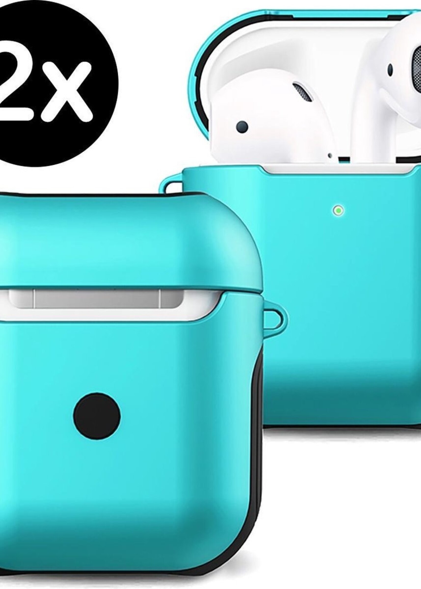 BTH Case Geschikt voor AirPods 2 Hoesje Hoes Hard Cover - Hoesje Geschikt voor Apple Airpods 2 Case - Mintgroen - 2 PACK