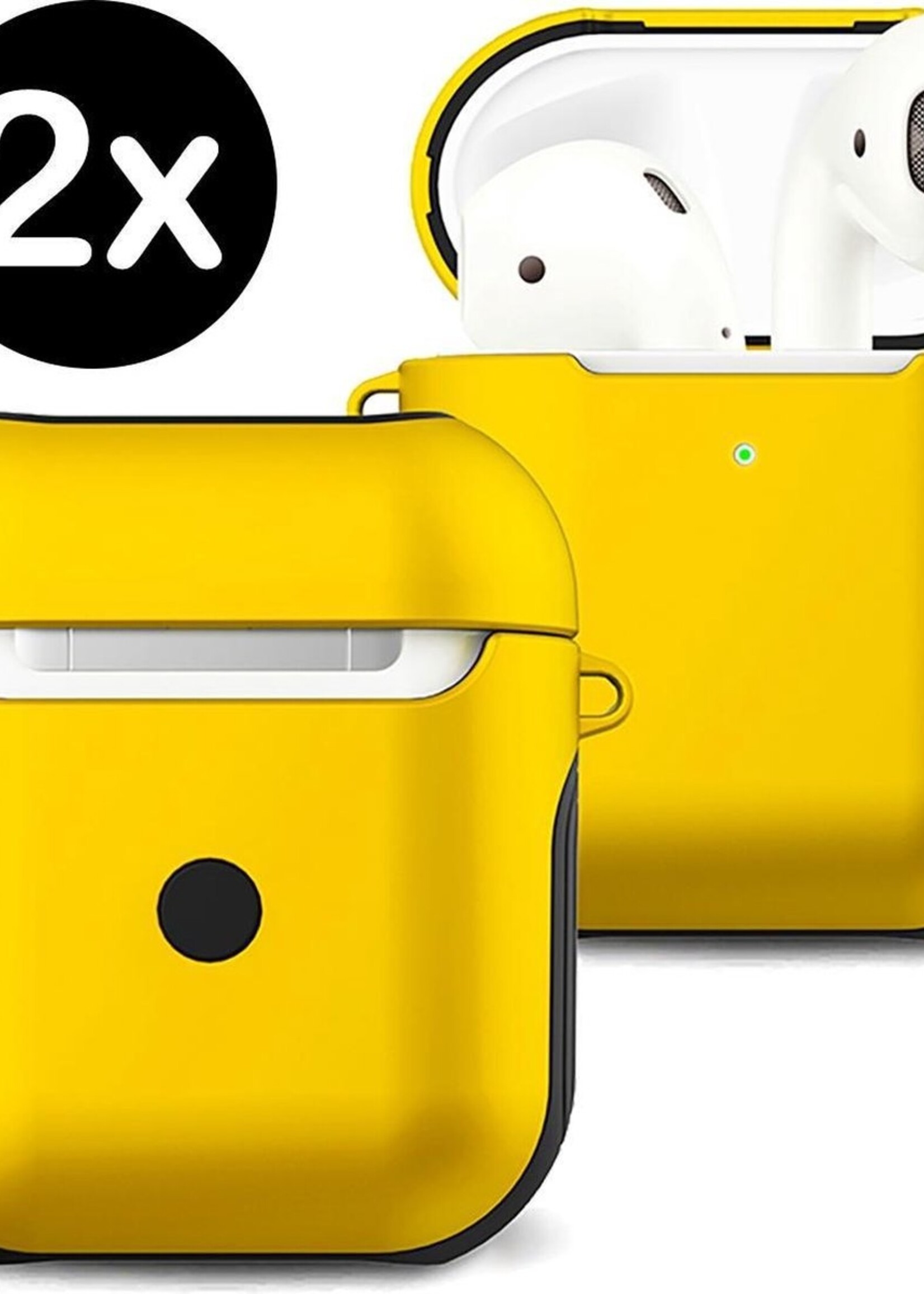 BTH Case Geschikt voor AirPods 2 Hoesje Hoes Hard Cover - Hoesje Geschikt voor Apple Airpods 2 Case - Geel - 2 PACK