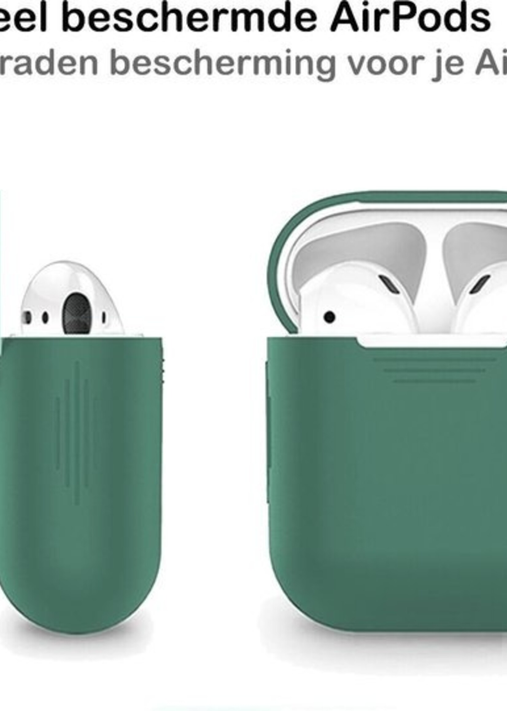 BTH Case Geschikt voor AirPods Hoesje Hoes Siliconen Met Clip Cover - Hoesje Geschikt voor Apple Airpods 1/2 Siliconen Met Clip - Midnight Green