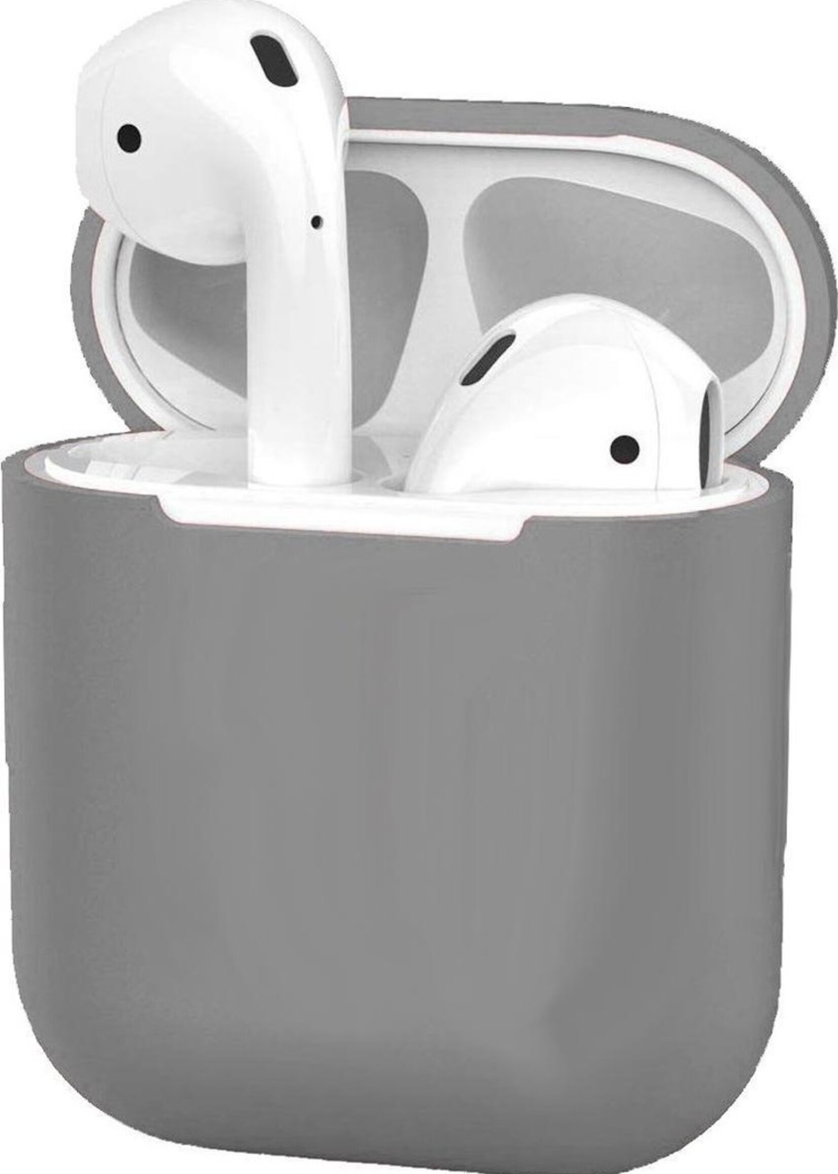 BTH Case Geschikt voor AirPods 1 Hoesje Hoes Siliconen Met Clip Cover Dun - Hoesje Geschikt voor Apple Airpods 1 Siliconen Met Clip - Grijs