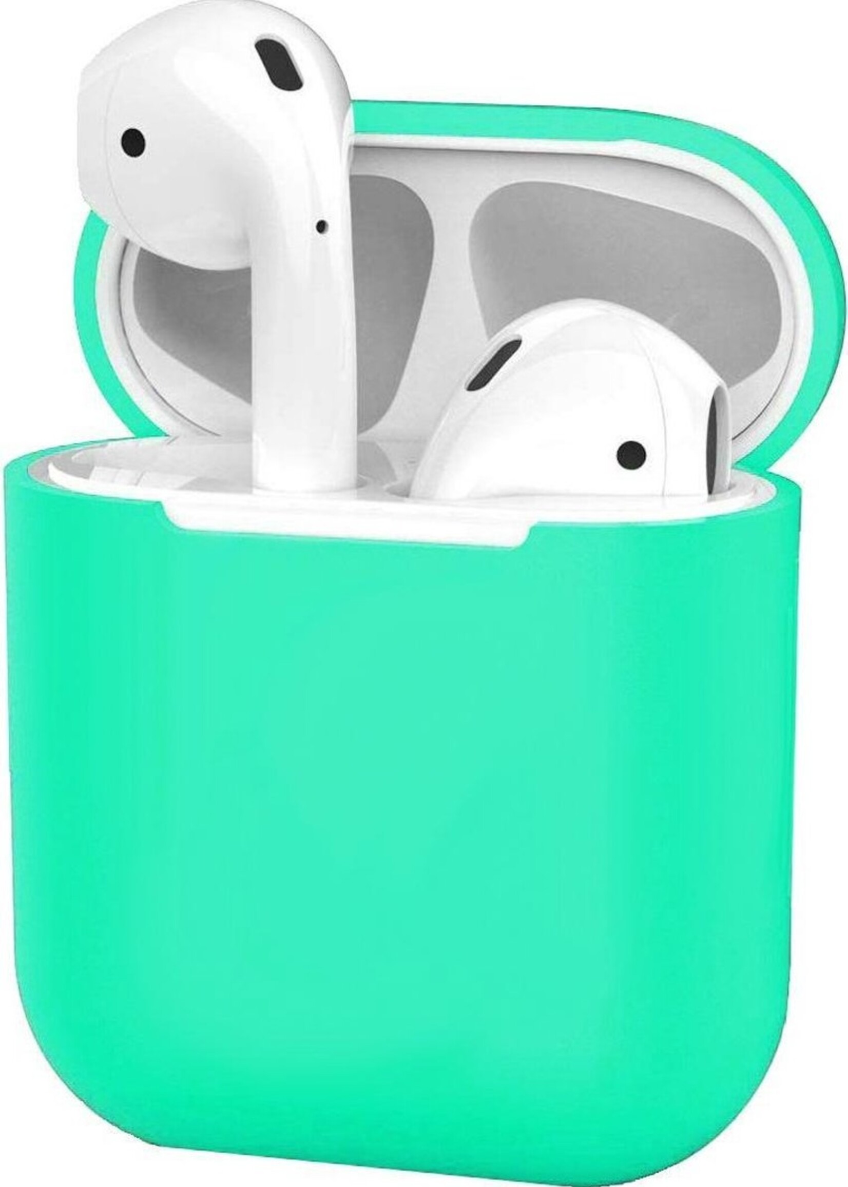 BTH Case Geschikt voor AirPods 1 Hoesje Hoes Siliconen Met Clip Cover Dun - Hoesje Geschikt voor Apple Airpods 1 Siliconen Met Clip - Turquoise