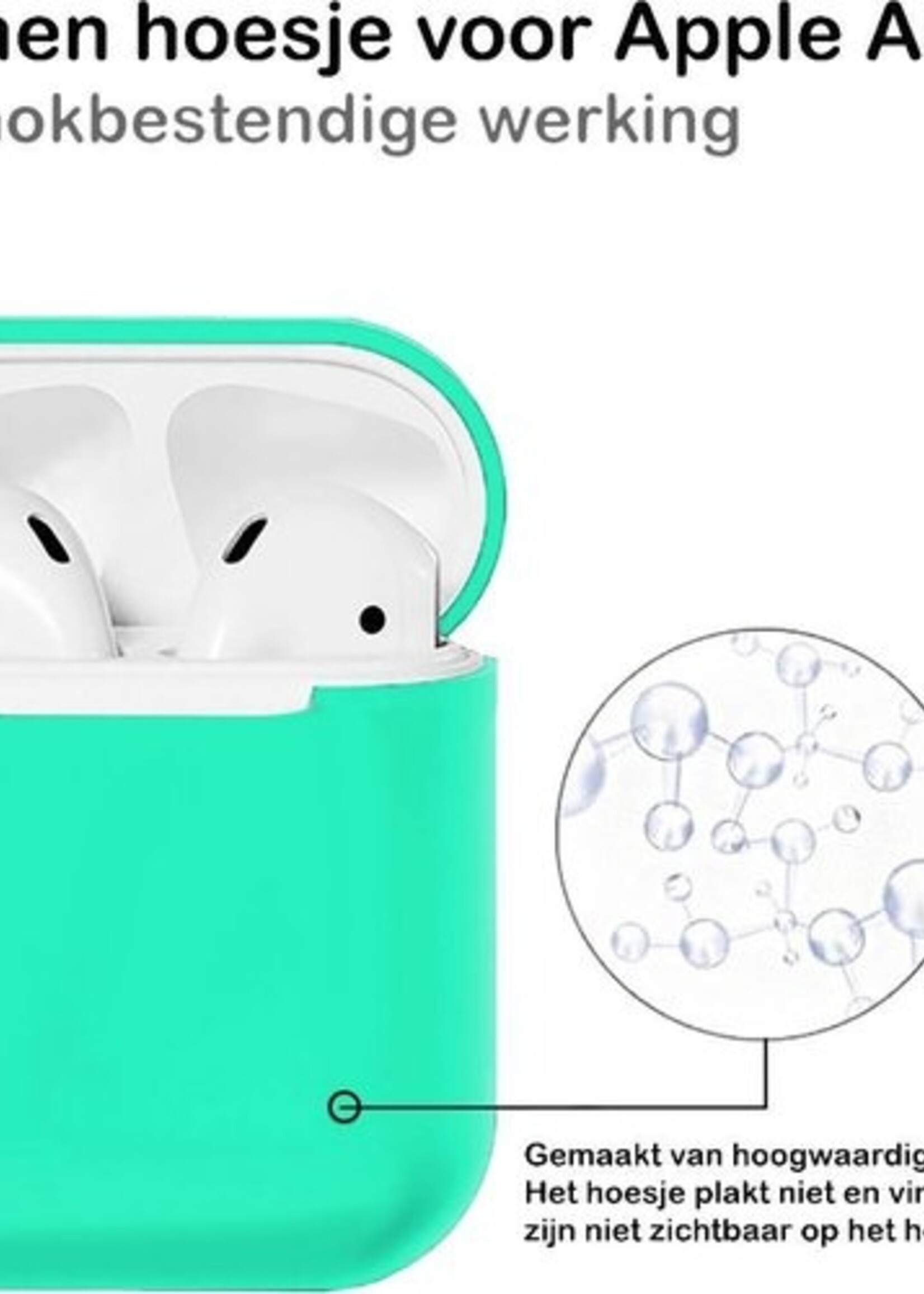 BTH Case Geschikt voor AirPods 1 Hoesje Hoes Siliconen Met Clip Cover Dun - Hoesje Geschikt voor Apple Airpods 1 Siliconen Met Clip - Turquoise