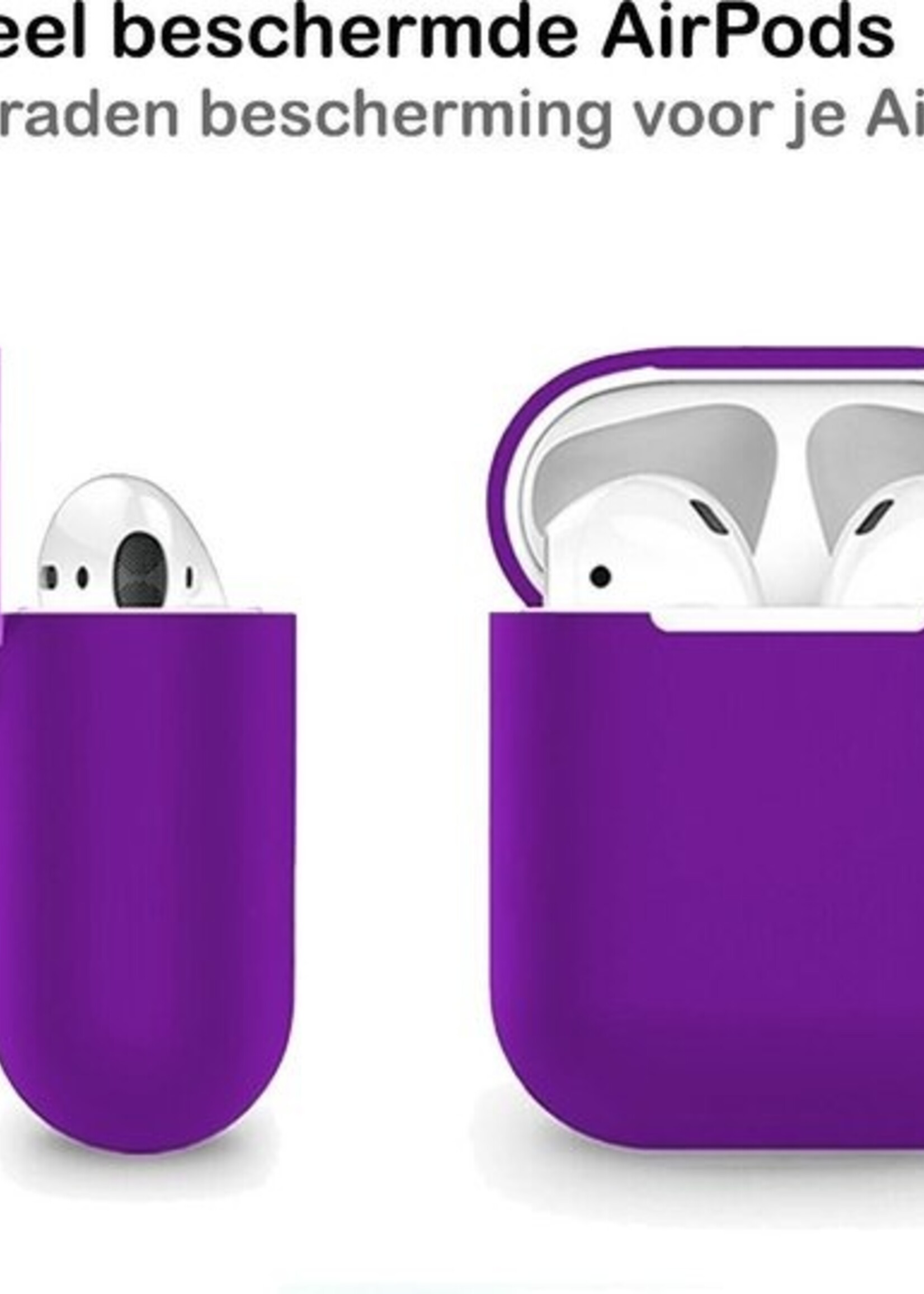 BTH Case Geschikt voor AirPods 1 Hoesje Hoes Siliconen Met Clip Cover Dun - Hoesje Geschikt voor Apple Airpods 1 Siliconen Met Clip - Paars