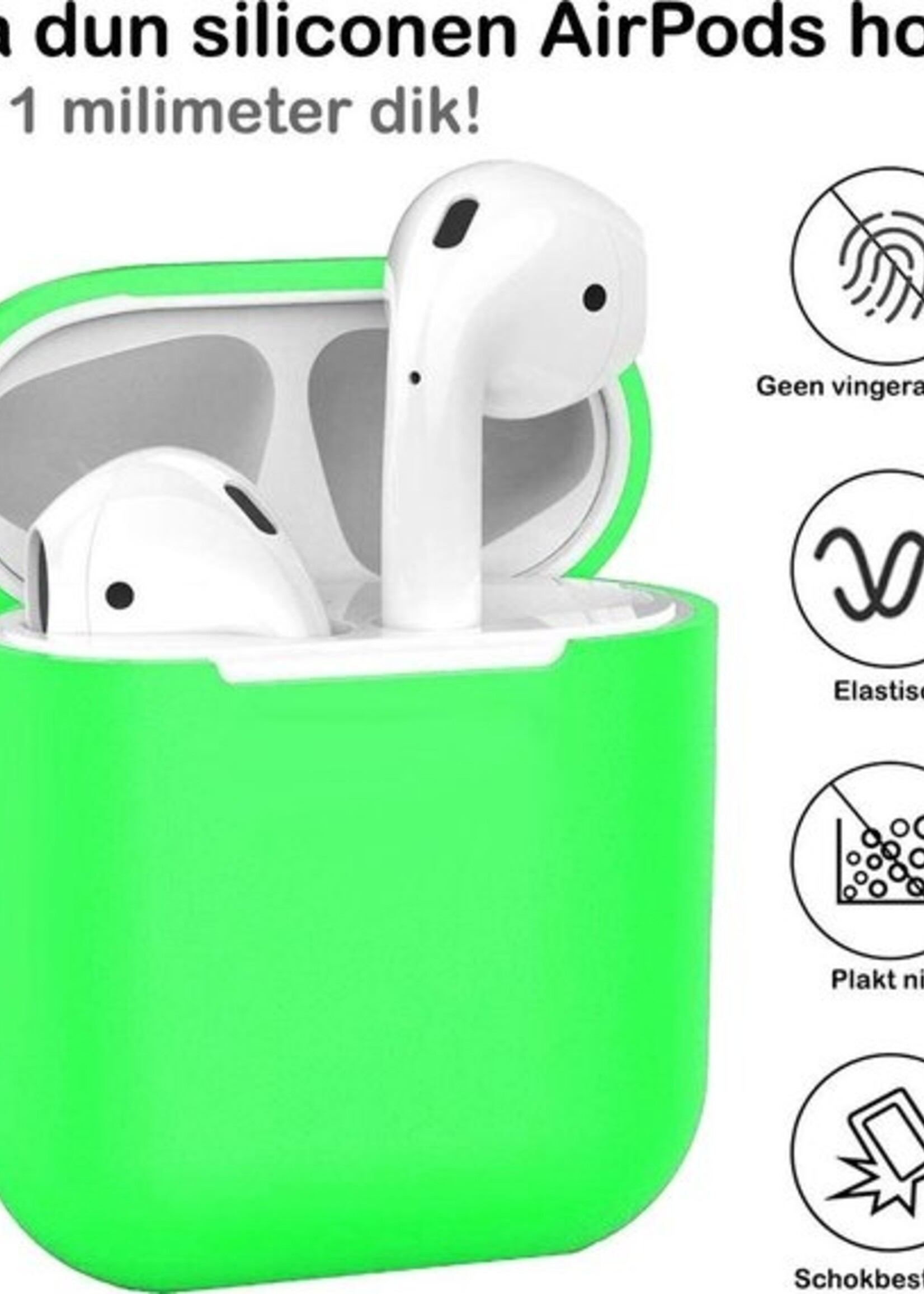BTH Case Geschikt voor AirPods 1 Hoesje Hoes Siliconen Met Clip Cover Dun - Hoesje Geschikt voor Apple Airpods 1 Siliconen Met Clip - Groen