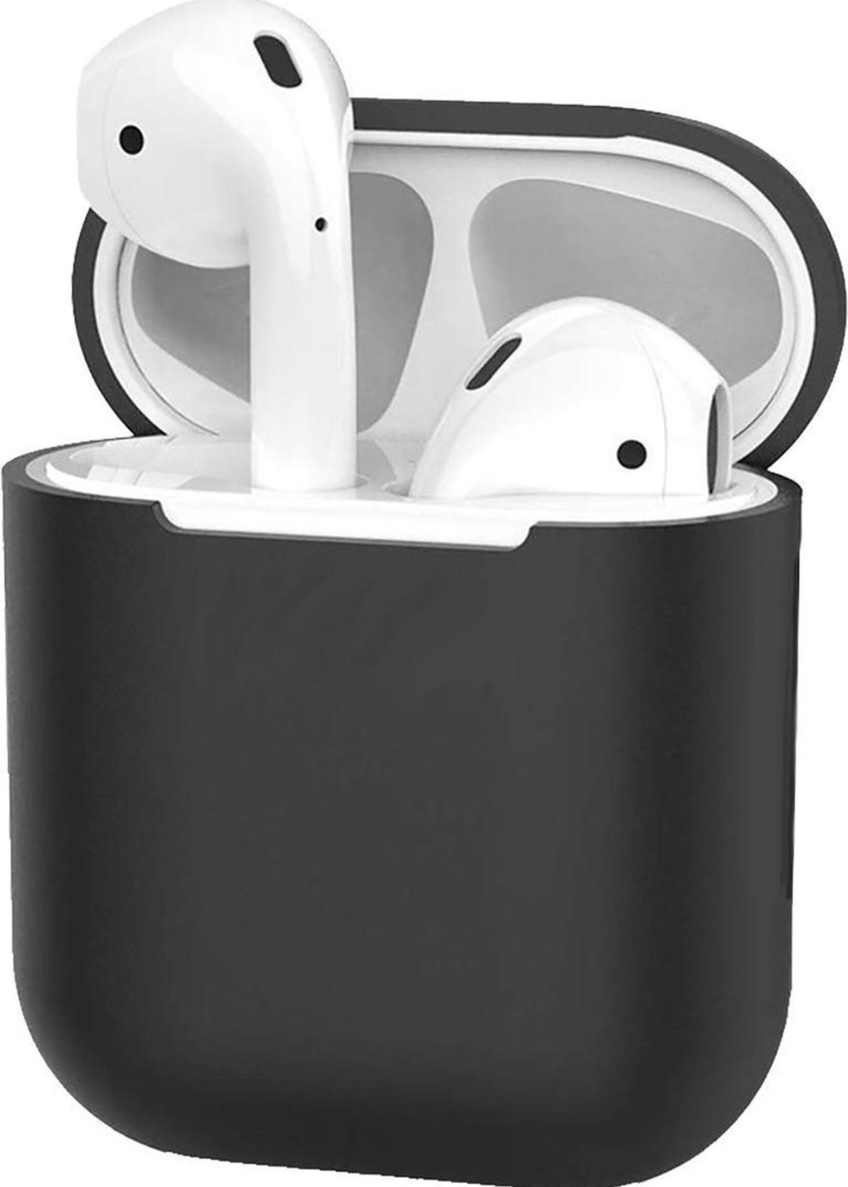 BTH Case Geschikt voor AirPods 1 Hoesje Hoes Siliconen Met Clip Cover Dun - Hoesje Geschikt voor Apple Airpods 1 Siliconen Met Clip - Zwart
