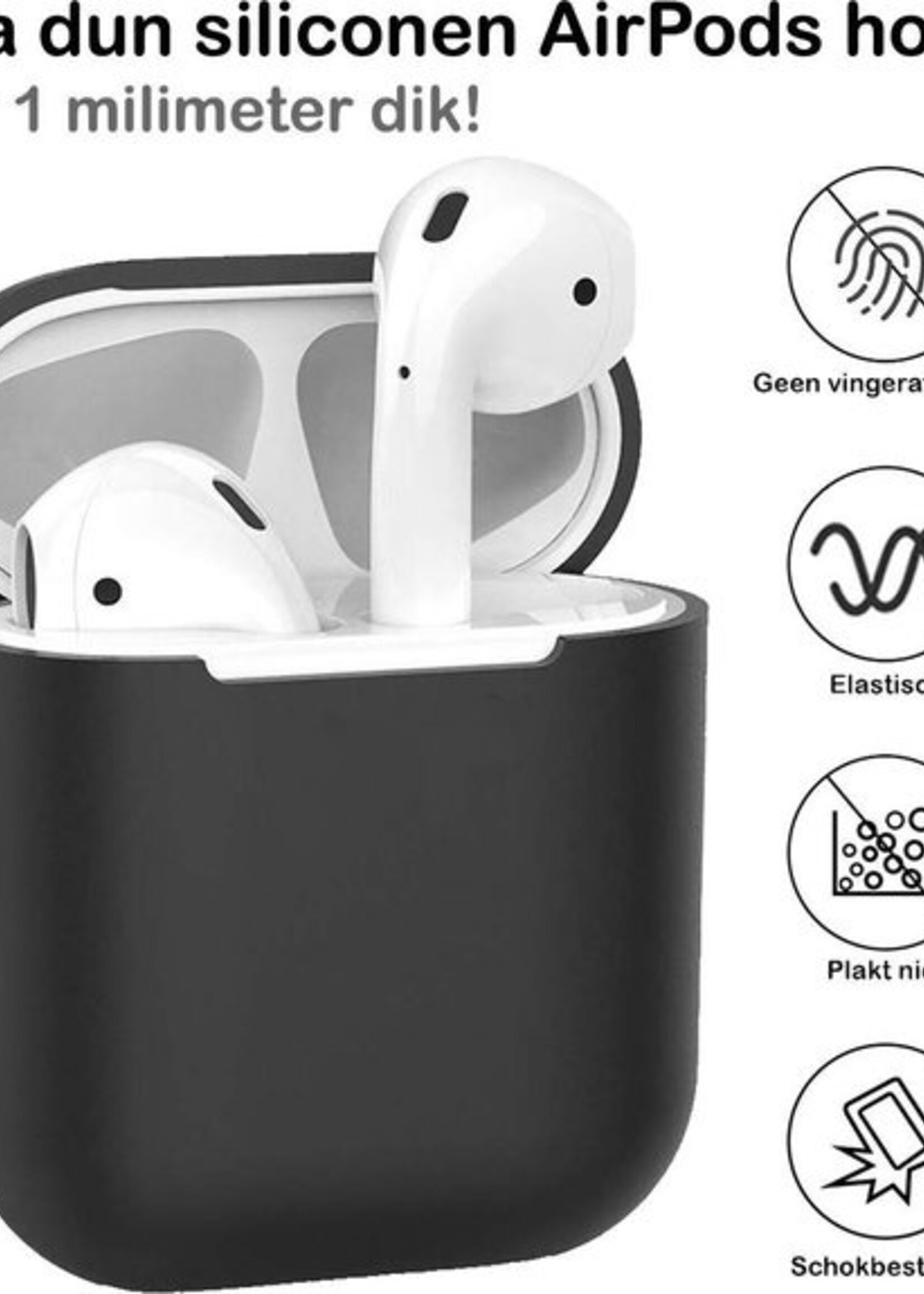 BTH Case Geschikt voor AirPods 1 Hoesje Hoes Siliconen Met Clip Cover Dun - Hoesje Geschikt voor Apple Airpods 1 Siliconen Met Clip - Zwart