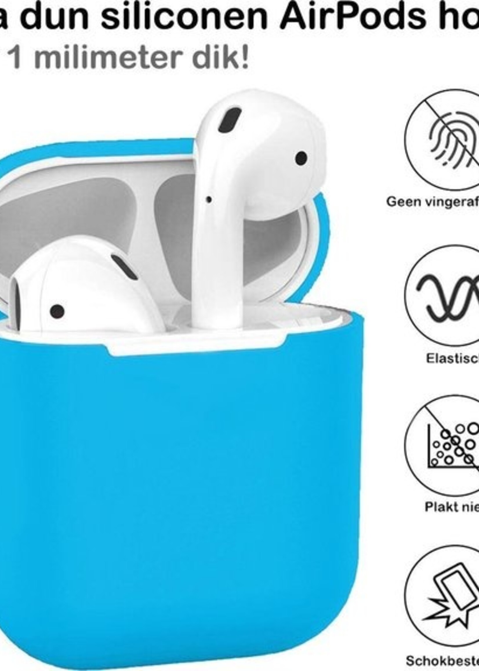 BTH Case Geschikt voor AirPods 1 Hoesje Hoes Siliconen Met Clip Cover Dun - Hoesje Geschikt voor Apple Airpods 1 Siliconen Met Clip - Blauw