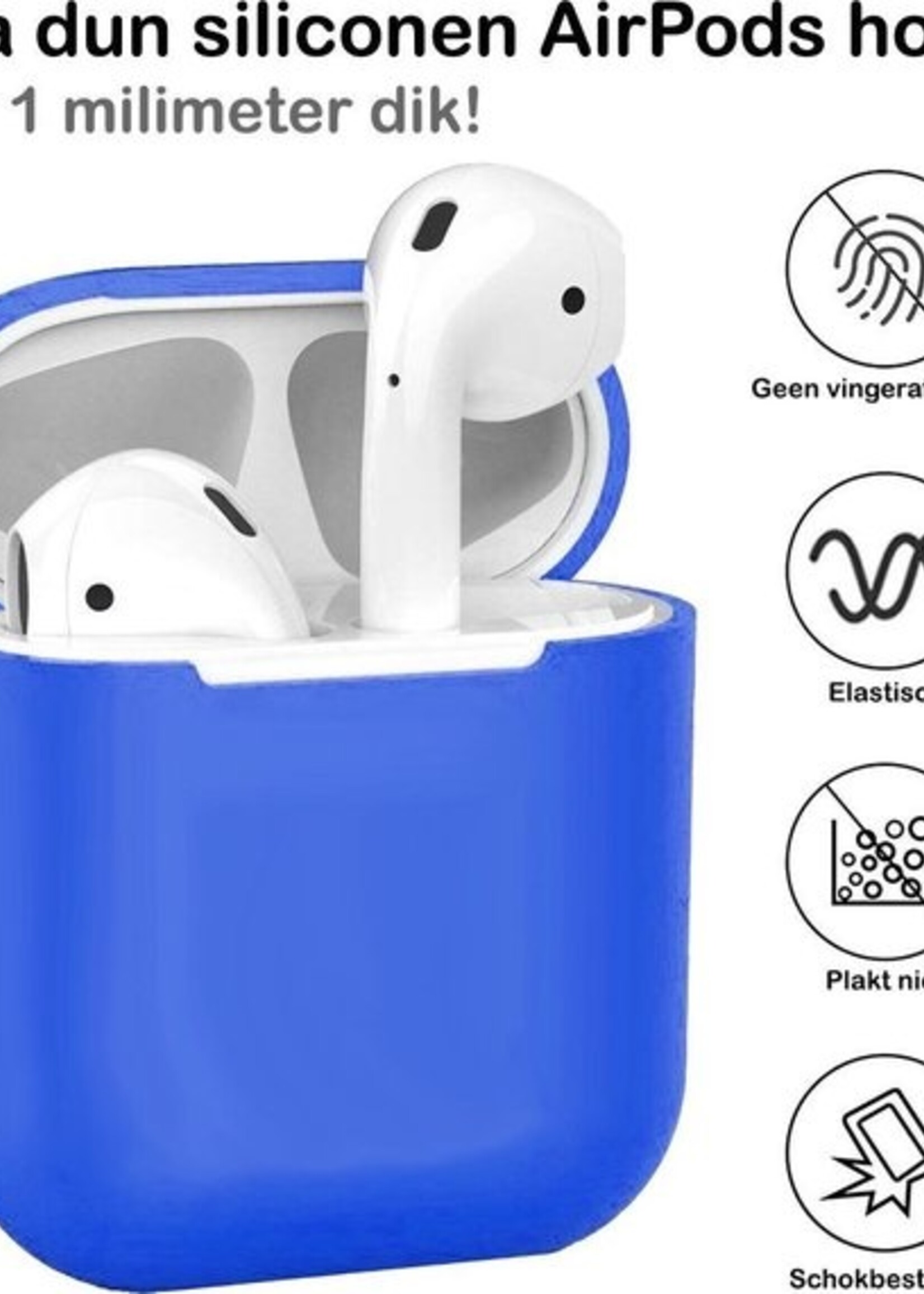 BTH Case Geschikt voor AirPods 2 Hoesje Hoes Siliconen Met Clip Cover Dun - Hoesje Geschikt voor Apple Airpods 2 Siliconen Met Clip - Blauw