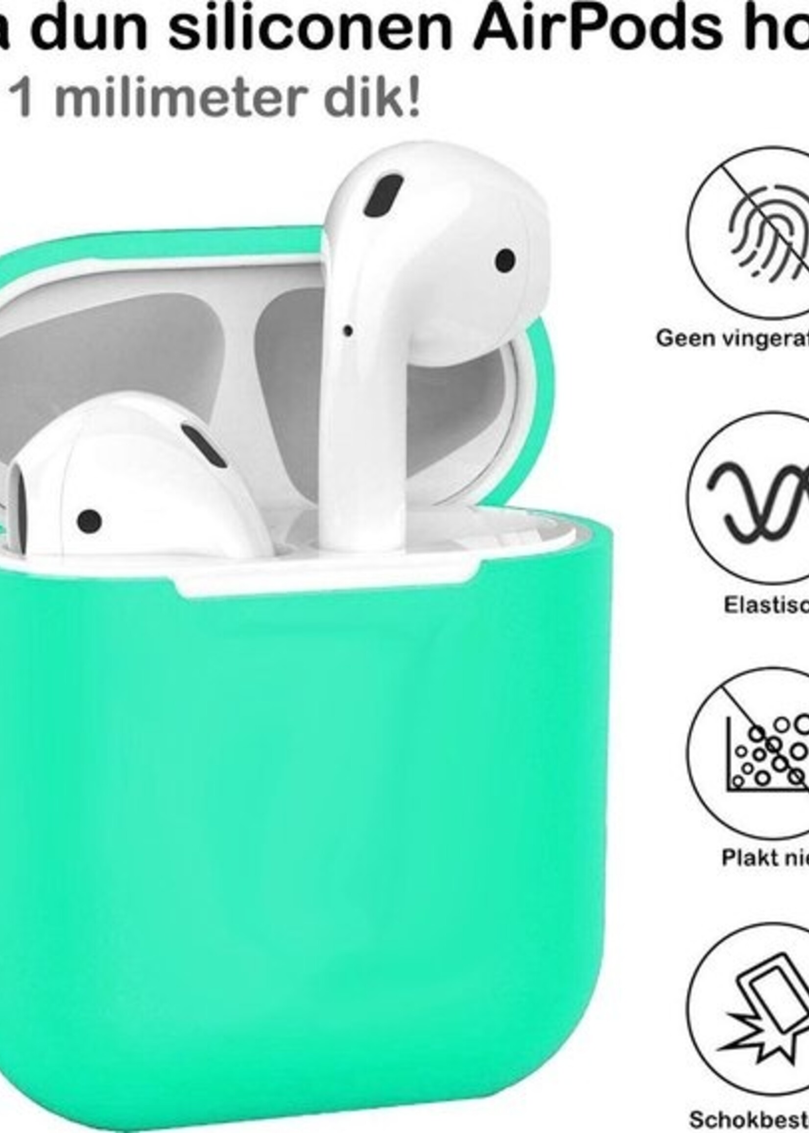 BTH Case Geschikt voor AirPods 2 Hoesje Hoes Siliconen Met Clip Cover Dun - Hoesje Geschikt voor Apple Airpods 2 Siliconen Met Clip - Turquoise