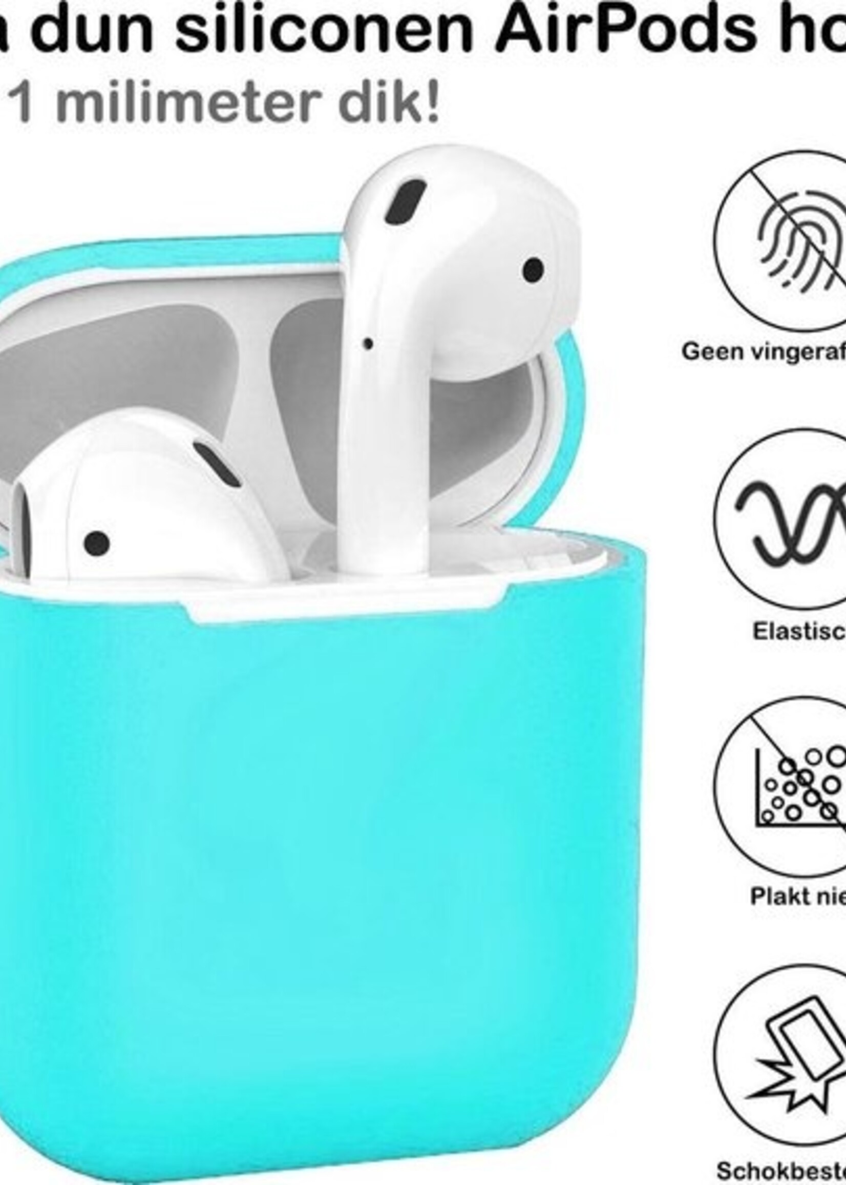 BTH Case Geschikt voor AirPods 2 Hoesje Hoes Siliconen Met Clip Cover Dun - Hoesje Geschikt voor Apple Airpods 2 Siliconen Met Clip - Cyaan