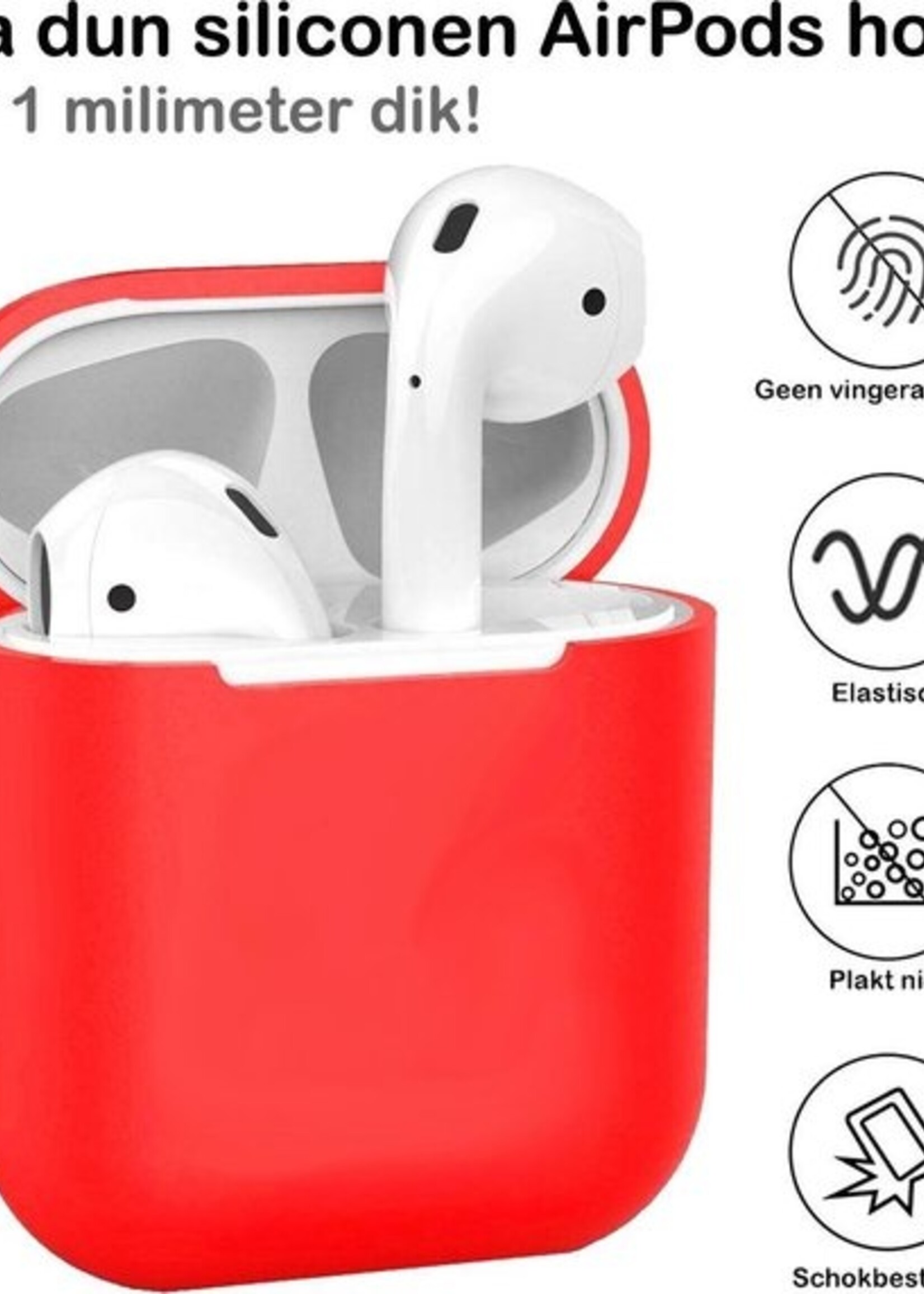 BTH Case Geschikt voor AirPods 2 Hoesje Hoes Siliconen Met Clip Cover Dun - Hoesje Geschikt voor Apple Airpods 2 Siliconen Met Clip - Rood