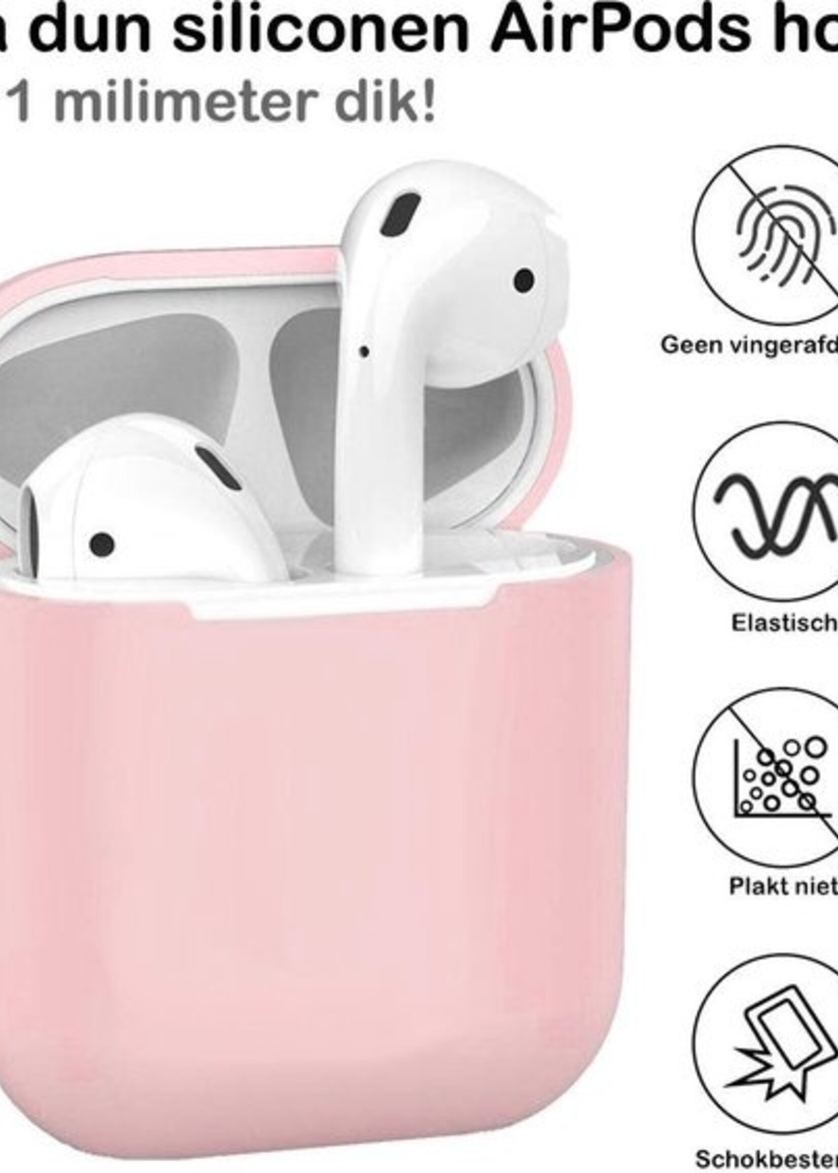 BTH Case Geschikt voor AirPods Hoesje Hoes Siliconen Met Clip Cover Dun - Hoesje Geschikt voor Apple Airpods 1/2 Siliconen Met Clip - Roze